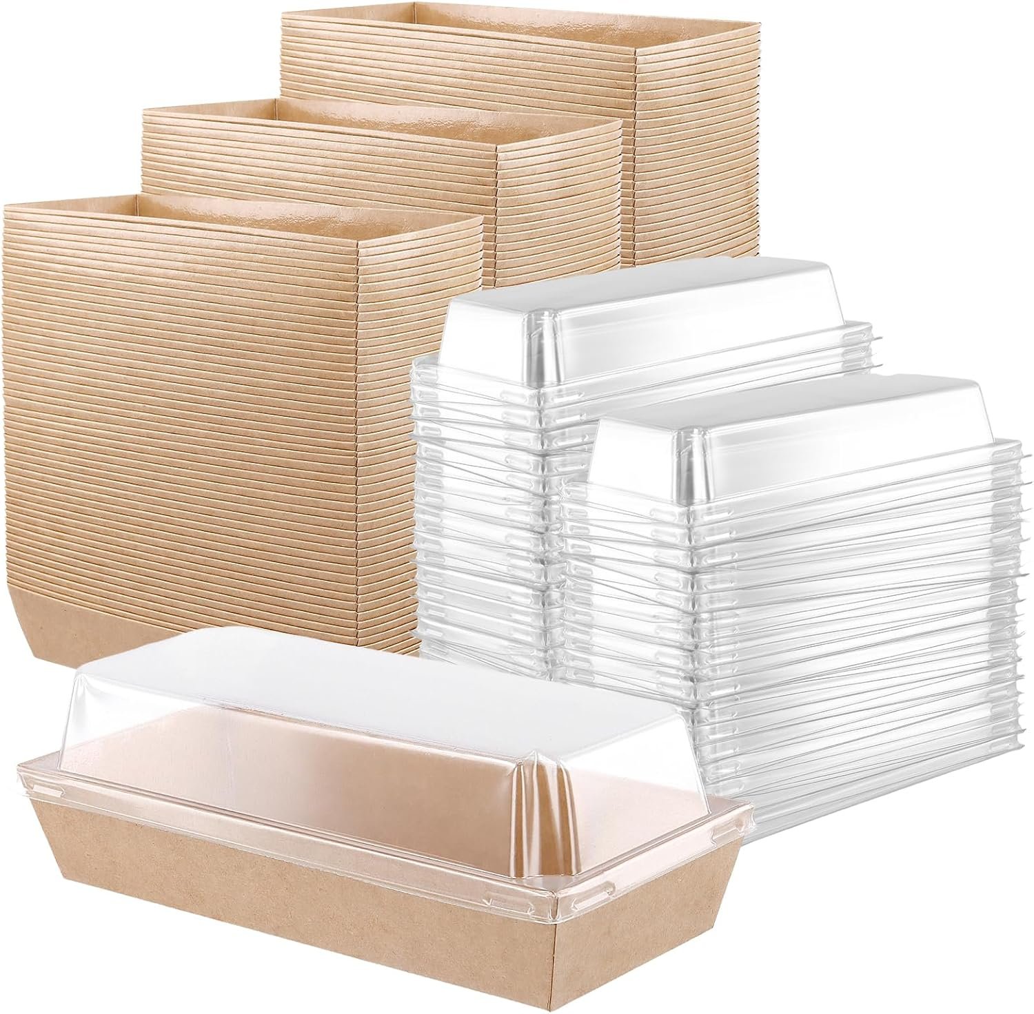 Caja de Charcutería Pequeña de Cartón Kraft de 150PCS 7.5x3.3 Pulgadas con Tapa Transparente, Ideal para Postres, Galletas, Sándwiches, Pasteles, Sushi y Cupcakes, Proveedor de Marca Blanca.