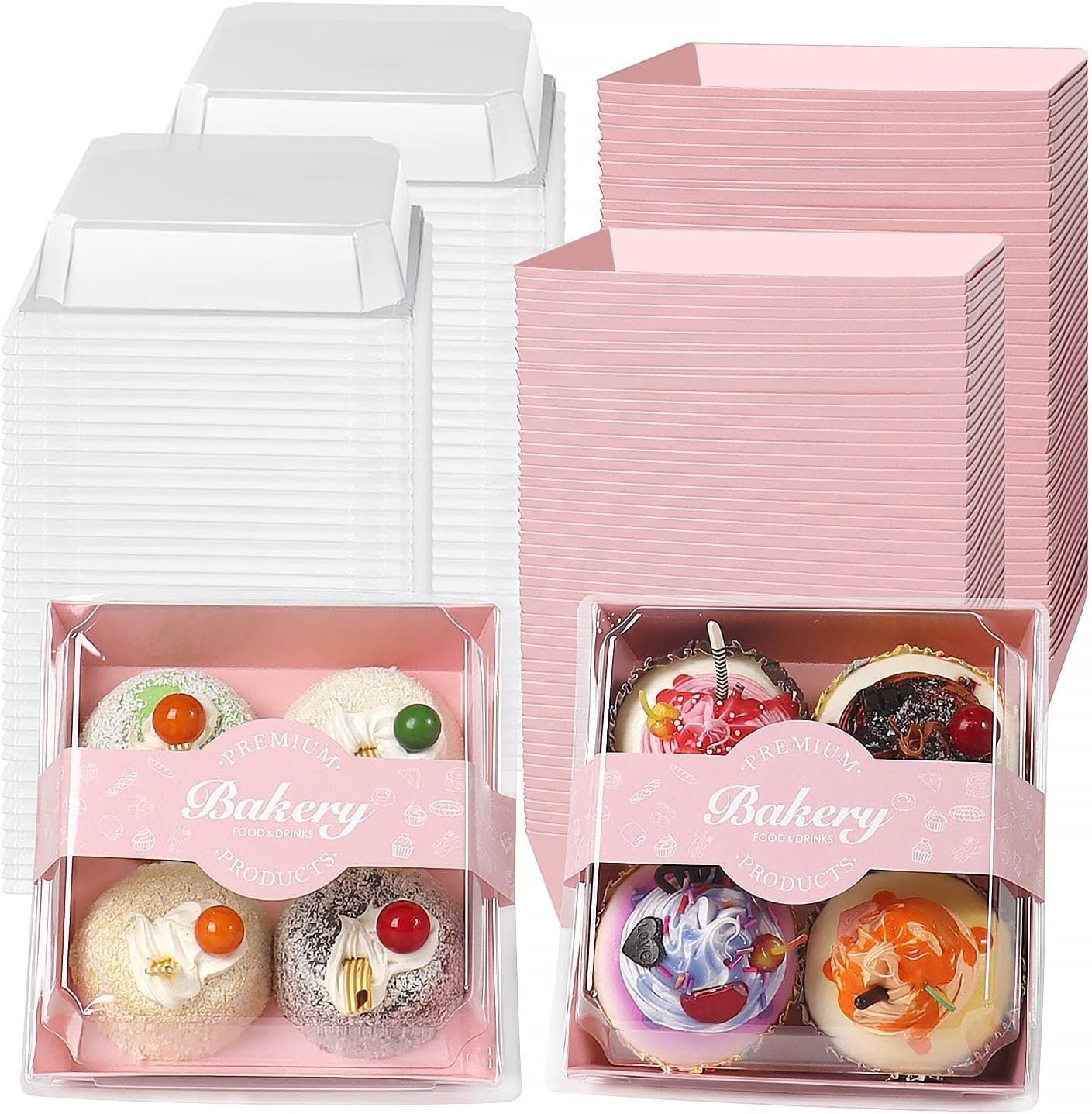 Caja de Charcutería con Logo Personalizado, 100 Pack de Contenedores Desechables Rosa de 5.3x4.9x2.5 Pulgadas para Galletas, Sándwiches, Pasteles y Postres, Fabricante Proveedor.
