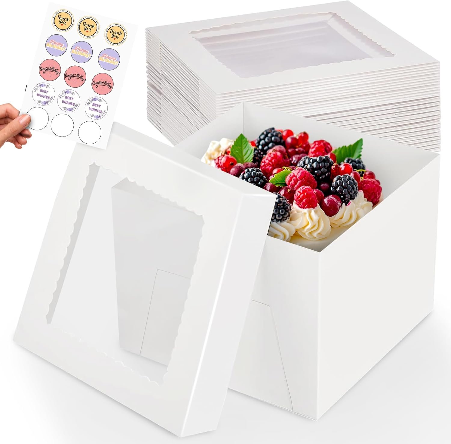 Caja de cartón para pasteles alta de 10x10x8 pulgadas con ventana, ideal para pasteles multi-capas, personalización con logo, suministros para decoración de pasteles, marca blanca de proveedor. Caja de cartón para pasteles alta de 10x10x8 pulgadas con ventana, ideal para pasteles multi-capas, personalización con logo, suministros para decoración de pasteles, marca blanca de proveedor.