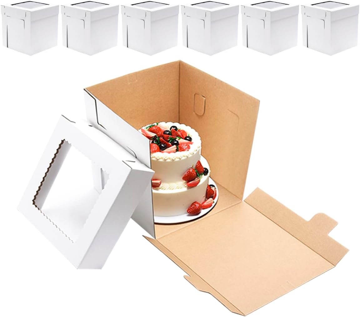 Caja de pastel alta con ventana, 6 paquetes de 12x12x12 pulgadas, ideal para tortas de pisos, con logo personalizado, resistente y desechable, proveedor de envases para pasteles. Caja de pastel alta con ventana, 6 paquetes de 12x12x12 pulgadas, ideal para tortas de pisos, con logo personalizado, resistente y desechable, proveedor de envases para pasteles.