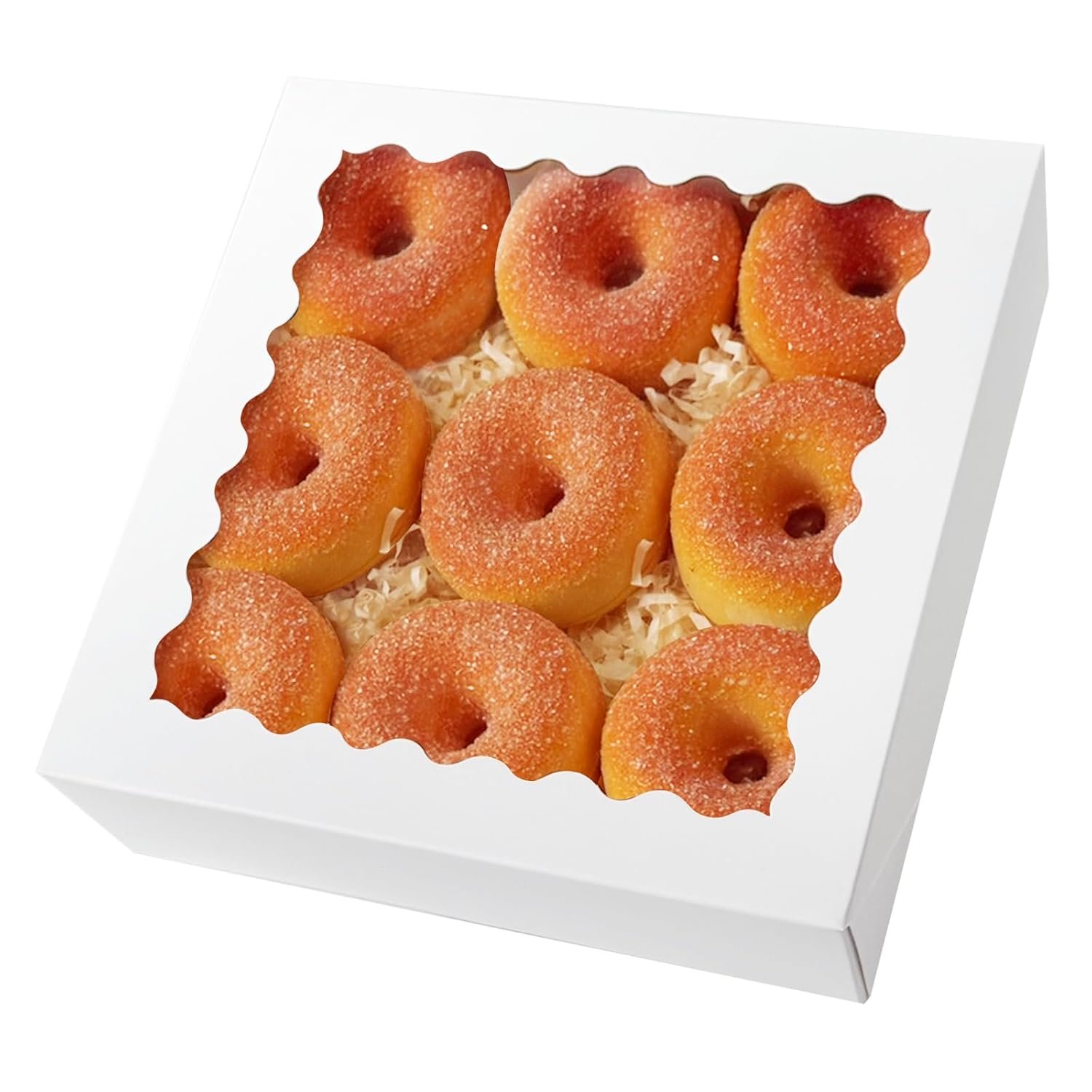 Caja de pastelería blanca con ventana 8x8x2.5 pulgadas, pack de 12 piezas, ideal para donuts y tartas, marca blanca, productos de Fábrica. Caja de pastelería blanca con ventana 8x8x2.5 pulgadas, pack de 12 piezas, ideal para donuts y tartas, marca blanca, productos de Fábrica.