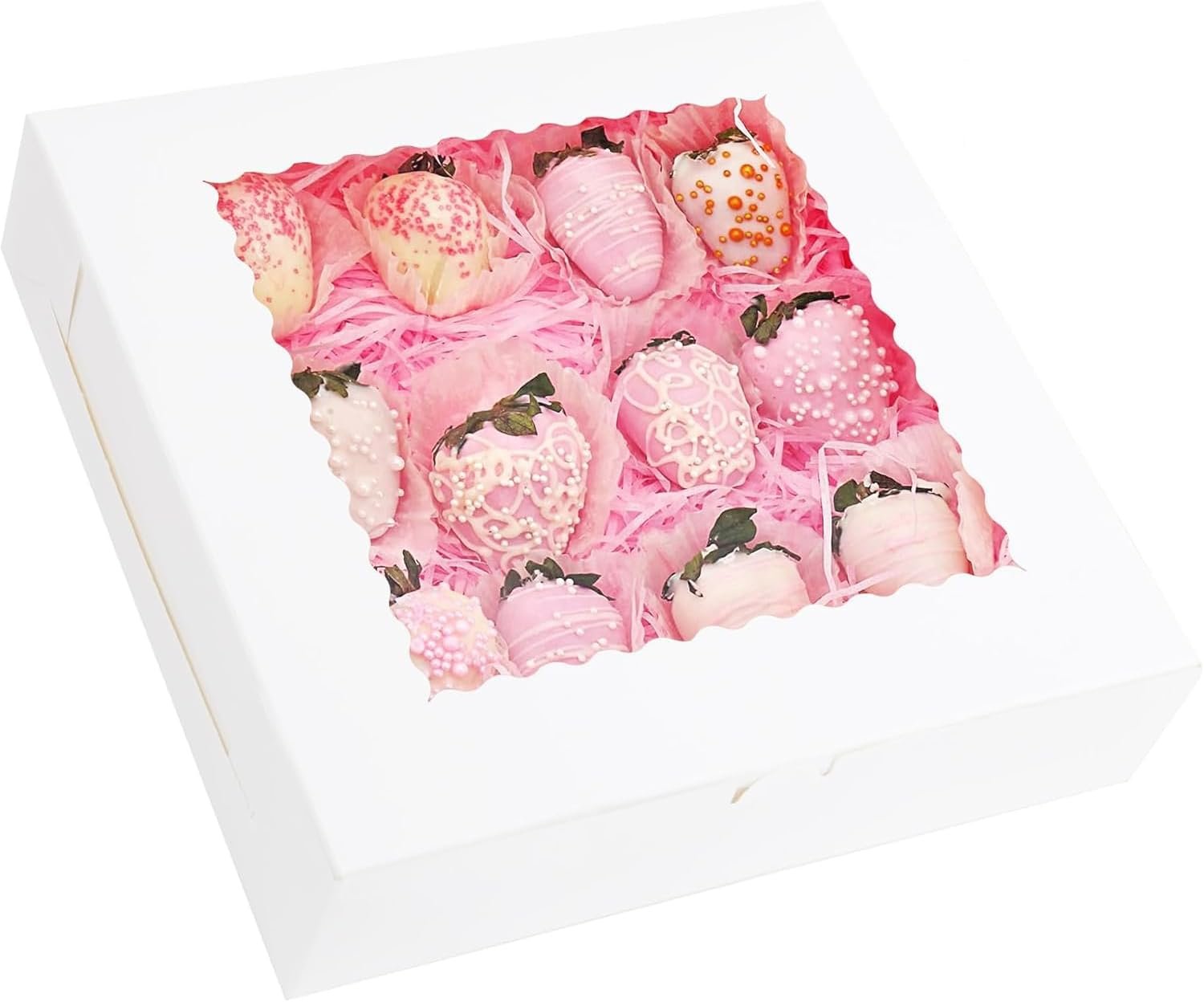 Caja de pastelería con ventana de 10x10x2.5 pulgadas, ideal para galletas, tartas, donuts, chocolates y muffins. Ofrecemos Marca Blanca para personalizar con tu Logo Personalizado, fabricadas en nuestra Fábrica.