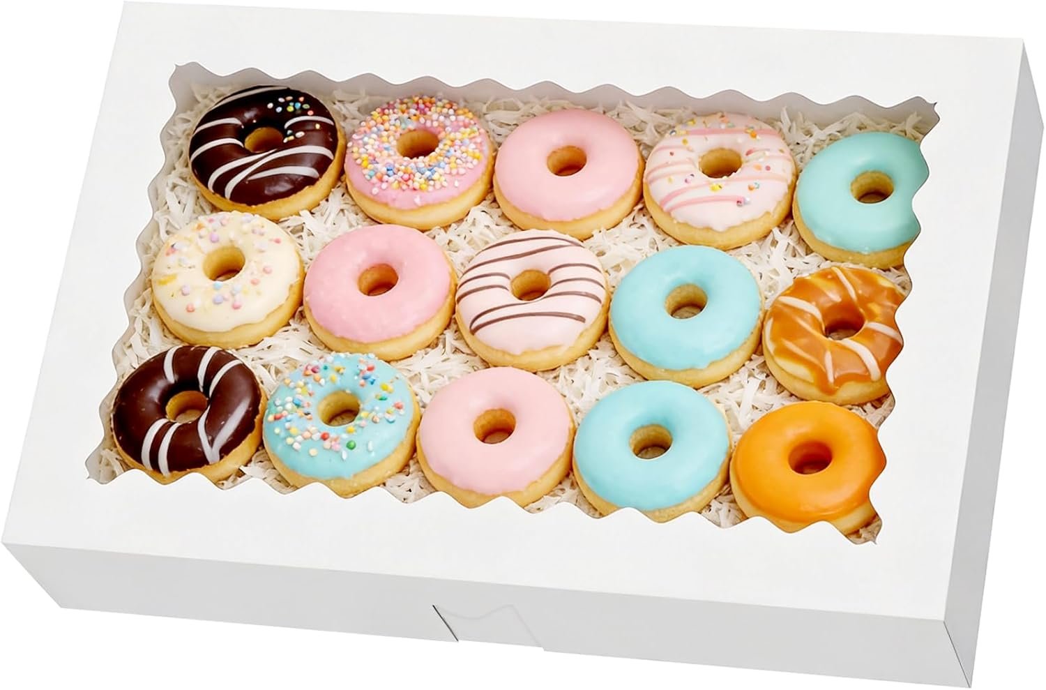 Caja de pastelería de 30 piezas con ventana, 16x11x2.5 pulgadas, ideal para donuts, macarons, fresas cubiertas de chocolate, tartas y galletas, Marca Blanca de alta calidad, entregadas directamente de la Fábrica.
