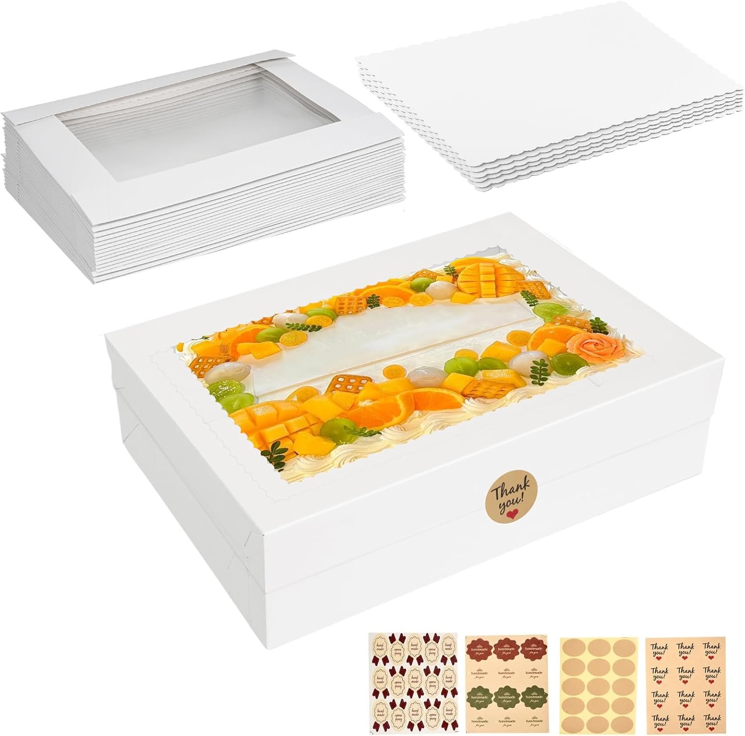 Caja de pasteles blanca con ventana grande, 6 piezas, 19x14x4.5 pulgadas, ideal para tortas de cuarto, donuts, cupcakes, pasteles y tartas, marca blanca, diseñado por fabricante. Caja de pasteles blanca con ventana grande, 6 piezas, 19x14x4.5 pulgadas, ideal para tortas de cuarto, donuts, cupcakes, pasteles y tartas, marca blanca, diseñado por fabricante.