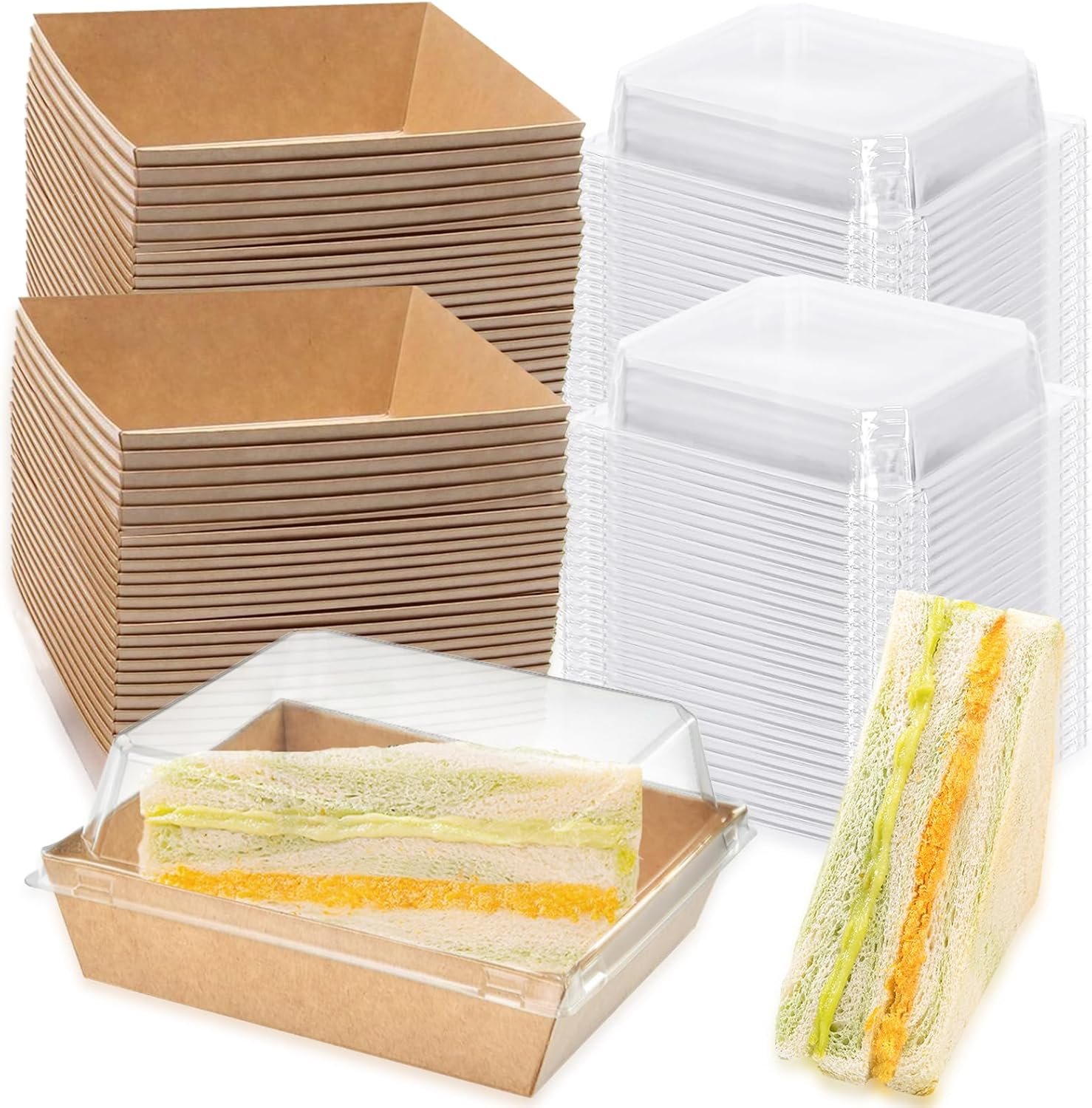 Caja desechable de papel cuadrada de 5 pulgadas con tapa clara, 100 unidades, ideal para postres, sándwiches, galletas y sushi, con logotipo personalizado para su marca blanca, directo de nuestro proveedor.
