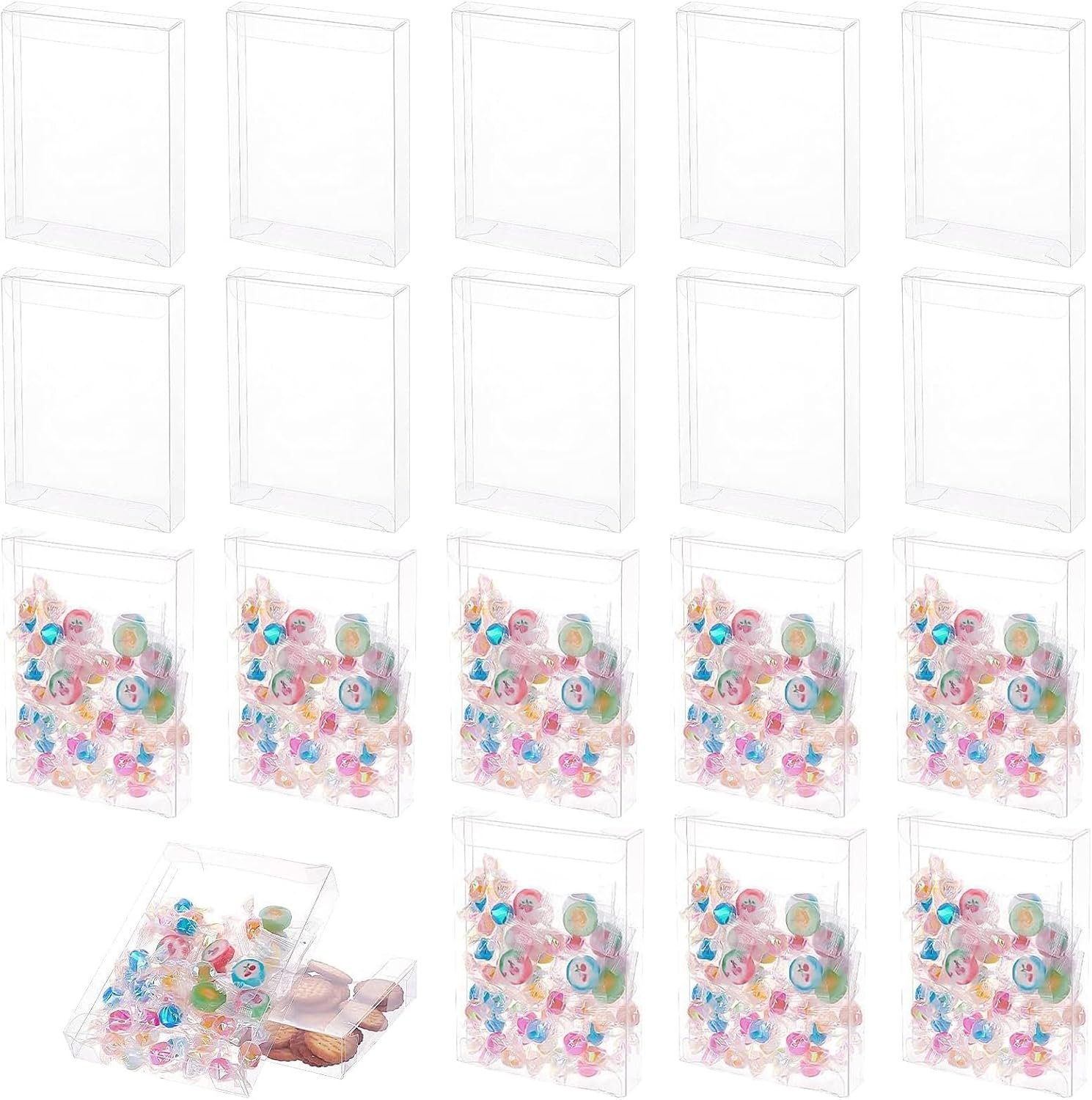 Cajas Transparentes de Regalo con Logo Personalizado, 80 Pcs Cajas Rectangulares de PVC 5 x 4 x 1.2 Pulgadas para Empaque de Postres y Dulces, Marca Blanca, Proveedor de Cajas para Bodas, Fiestas y Eventos.