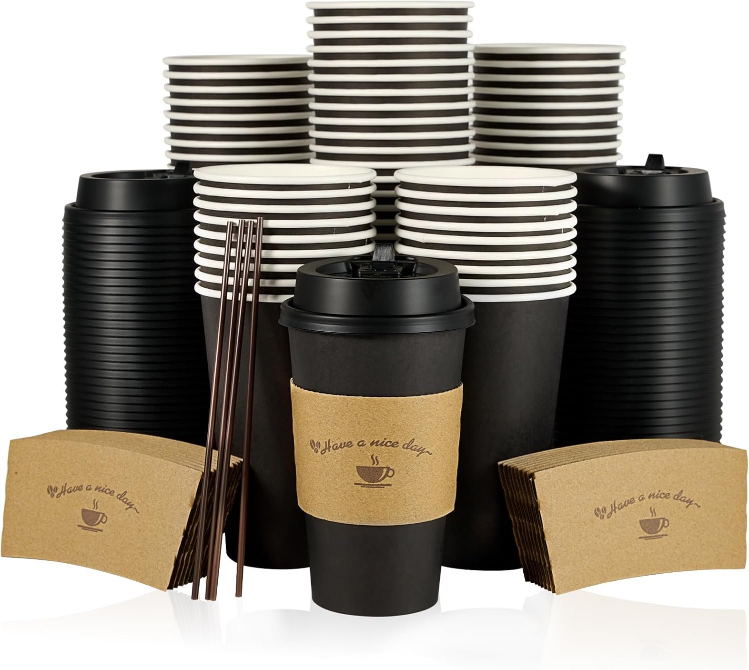 Cajas de 100 Unidades de Vasos de Cartón para Café de 16 oz con Tapas, Personaliza tu Logo, Vasos Desechables Negras con Mangas y Palitos para Revolver, Ideal para Eventos, Fiestas, Viajes y Proveedor de Soluciones de Bebidas. Cajas de 100 Unidades de Vasos de Cartón para Café de 16 oz con Tapas, Personaliza tu Logo, Vasos Desechables Negras con Mangas y Palitos para Revolver, Ideal para Eventos, Fiestas, Viajes y Proveedor de Soluciones de Bebidas.