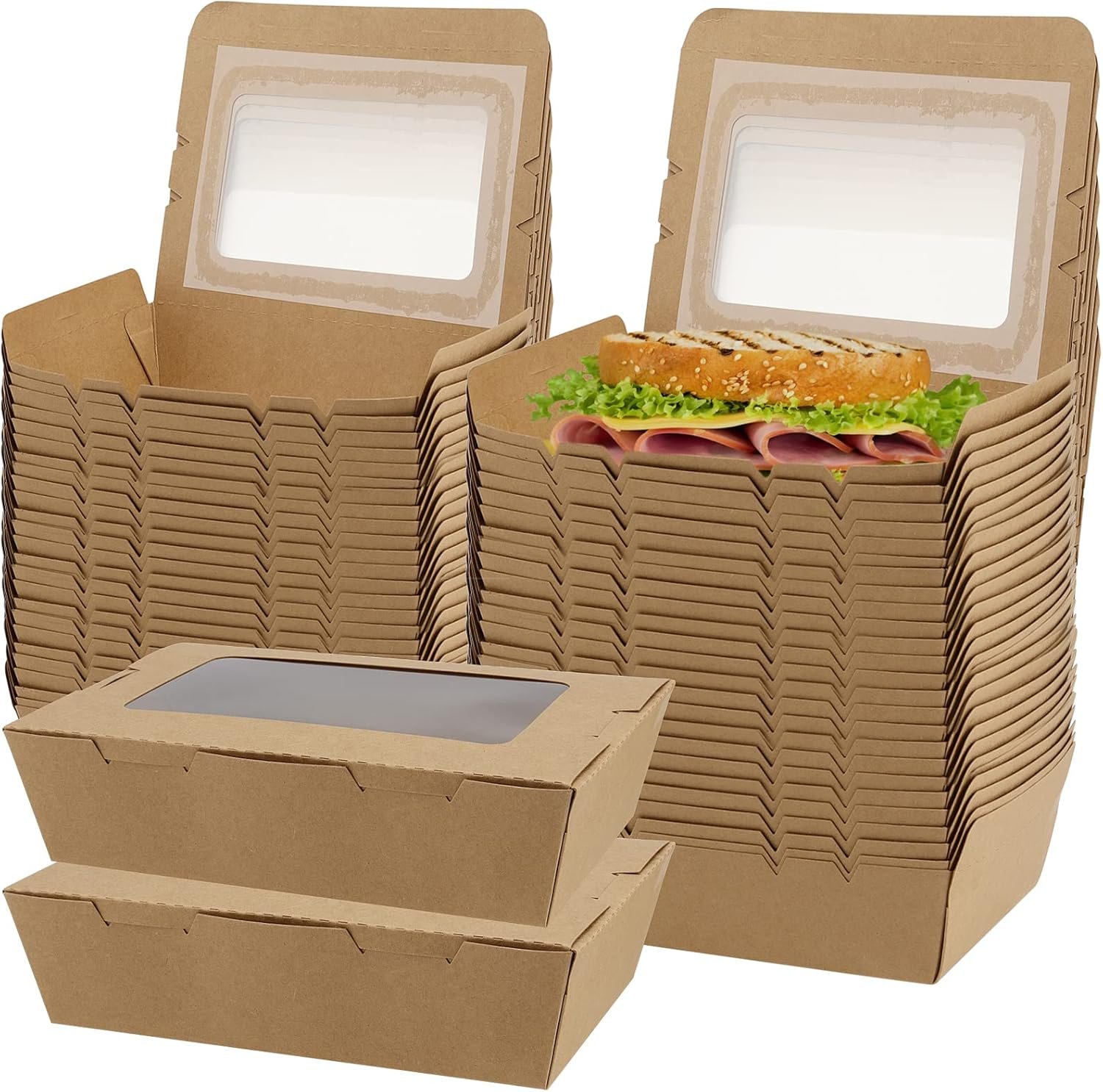 Cajas de Cartón Kraft para Comida para Llevar 60 Pack, Contenedores de Alimentos de 40oz con Ventana Transparente, Logo Personalizado, Cajas Desechables para Pasteles y Postres, Proveedor Fábrica. Cajas de Cartón Kraft para Comida para Llevar 60 Pack, Contenedores de Alimentos de 40oz con Ventana Transparente, Logo Personalizado, Cajas Desechables para Pasteles y Postres, Proveedor Fábrica.