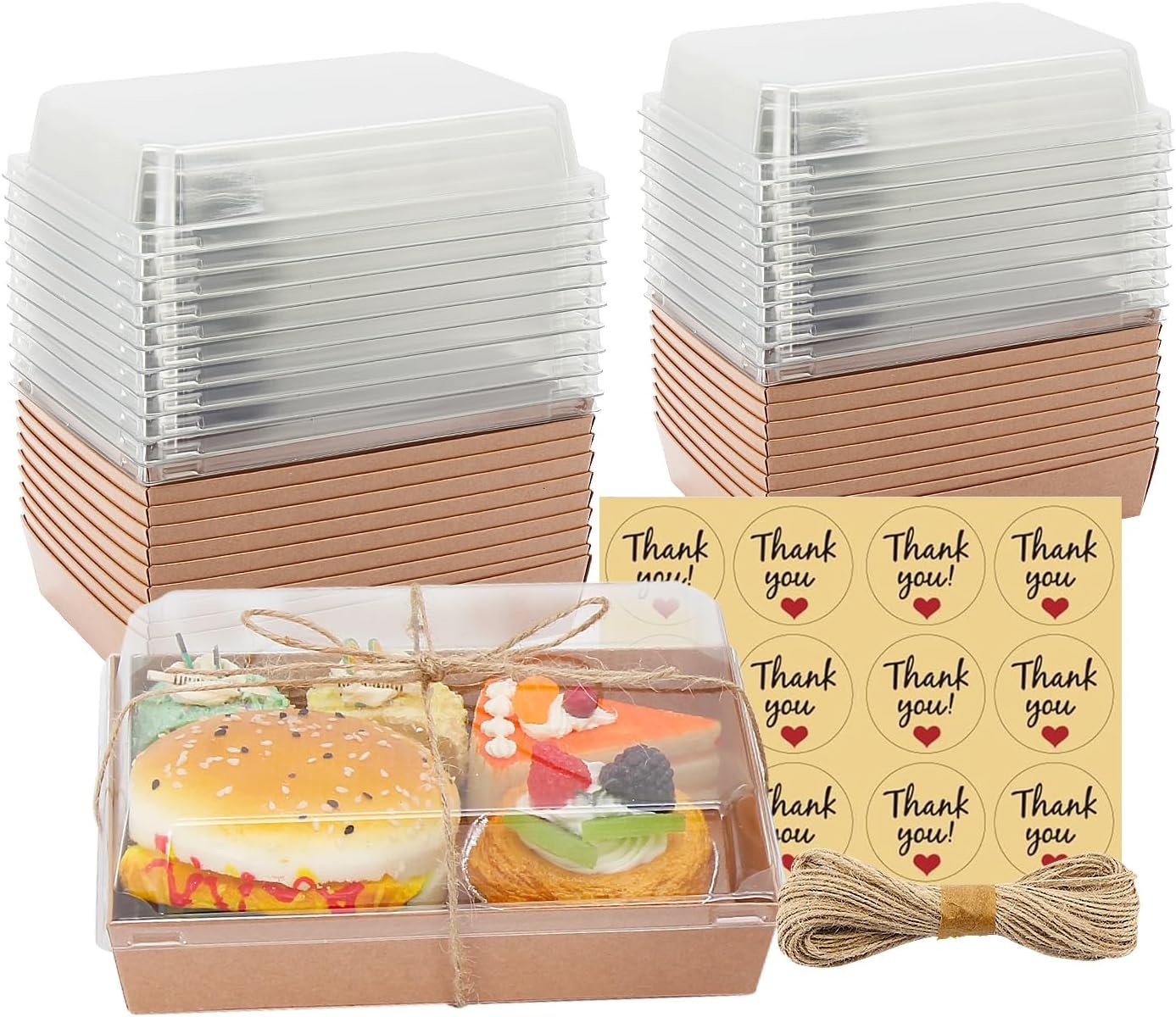 Cajas de Charcutería 7x5x2.5 con Tapa Transparente, Recipientes Desechables para Pastelería, Contenedores para Comida para Chocolates, Sándwiches, Galletas y Pasteles, Marca Blanca, Proveedor (50, Marrón)