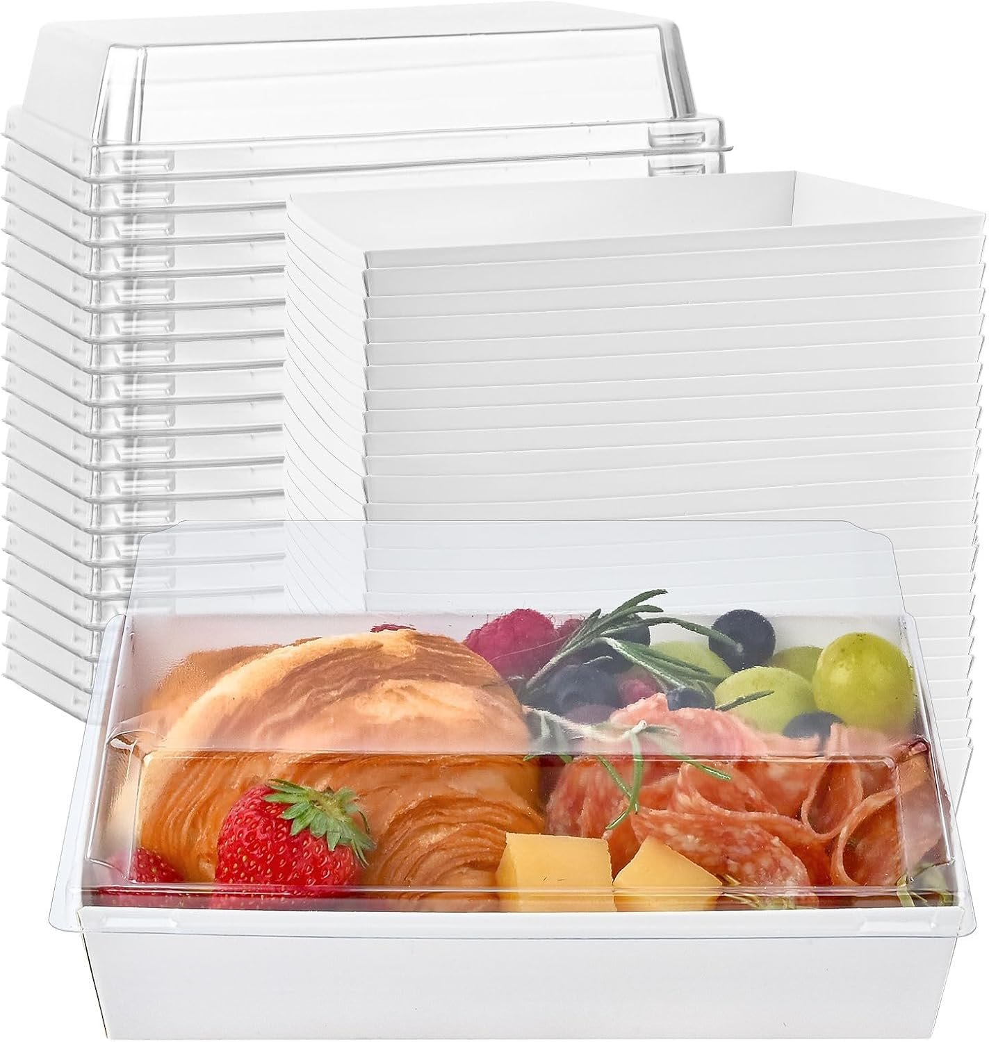 Cajas de Charcutería de 7x5 Pulgadas con Ventanas, 50 Pack de Cajas de Papel Desechables para Combinar con Logo Personalizado, Perfectas para Sandwiches, Fresas, Galletas, Cupcakes, Marca Blanca de Proveedor