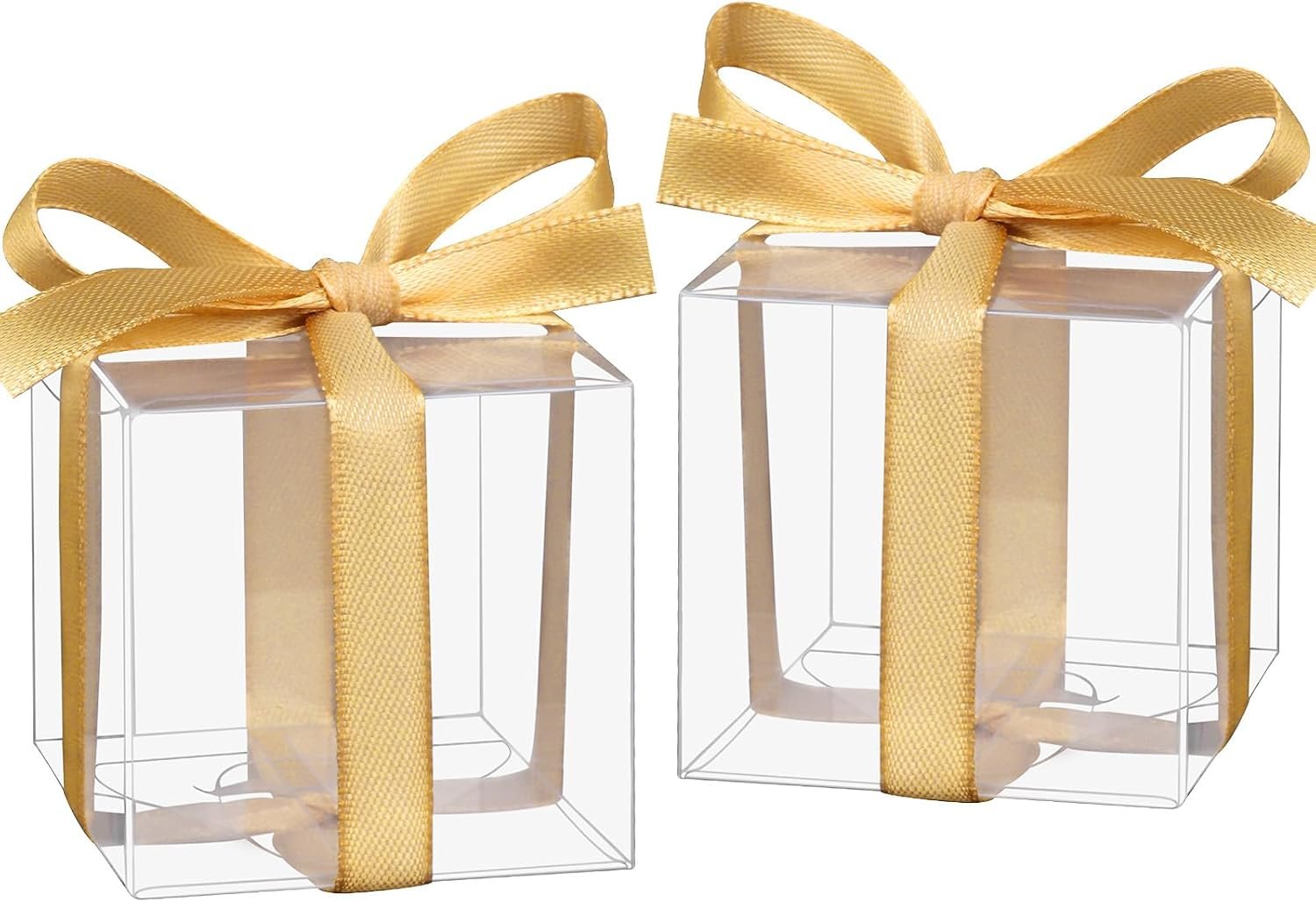 Cajas de Favor Personalizadas 50pcs 2x2x2 Pulgadas Transparentes con Ribbons, Cajas de Plástico Pequeñas para Regalos de Boda, Baby Shower, Cumpleaños y Aula, Proveedor de Marca Blanca.