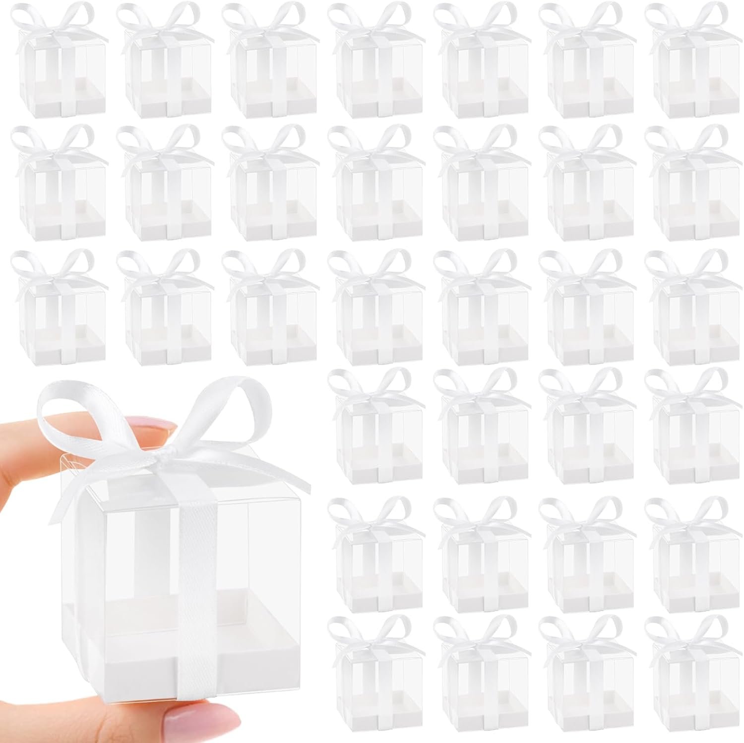 Cajas de Favor con Logo Personalizado, 50 Piezas de 2x2x2 Pulgadas, Cajas Transparentes para Dulces con Cintas Blancas, Cajas de Regalo Plásticas Mini para Decoración de Bodas, Cumpleaños, Baby Shower y Clase, Proveedor de Suministros Cajas de Favor con Logo Personalizado, 50 Piezas de 2x2x2 Pulgadas, Cajas Transparentes para Dulces con Cintas Blancas, Cajas de Regalo Plásticas Mini para Decoración de Bodas, Cumpleaños, Baby Shower y Clase, Proveedor de Suministros