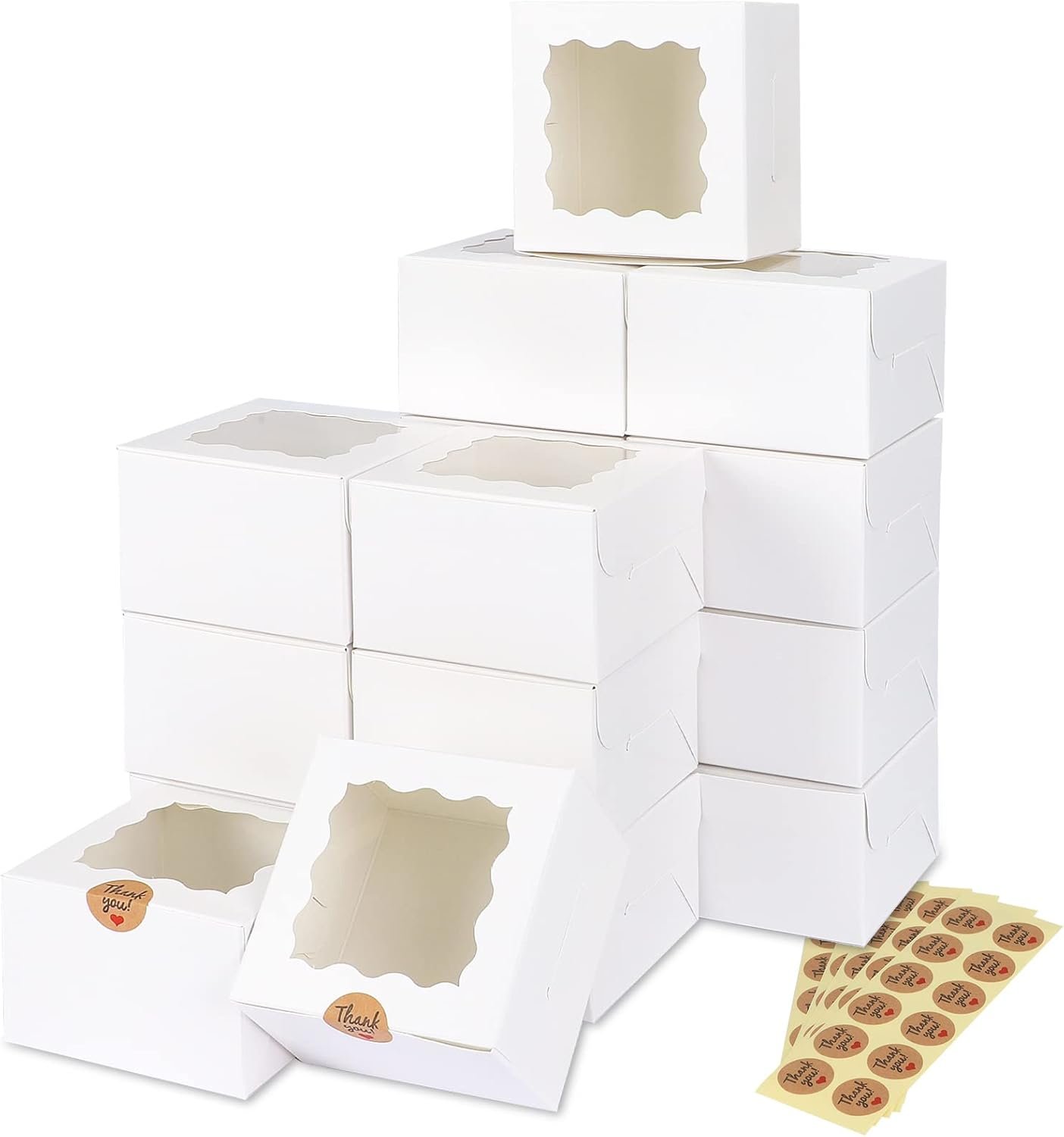 Cajas de Galletas Blancas de 50 piezas con Ventana, 4x4x2.5 pulgadas, para Pastelería con 5 pegatinas, ideal para Galletas Pequeñas, Postres y Fábrica de Marca Blanca. Logo Personalizado incluido. Cajas de Galletas Blancas de 50 piezas con Ventana, 4x4x2.5 pulgadas, para Pastelería con 5 pegatinas, ideal para Galletas Pequeñas, Postres y Fábrica de Marca Blanca. Logo Personalizado incluido.