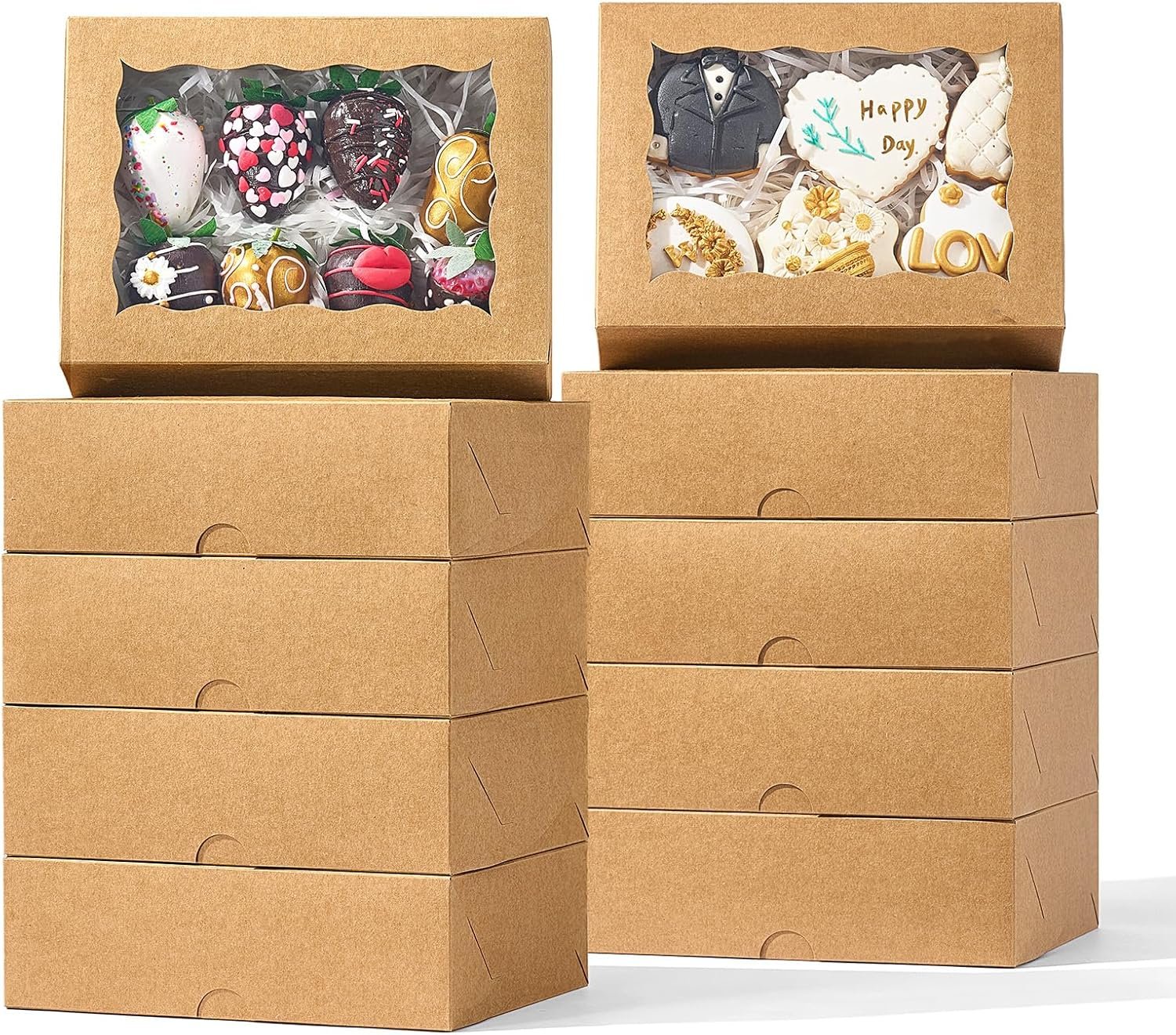 Cajas de Pastelería con Ventana, 8PCS de 8x6x2.5 Pulgadas, Perfectas para Chocolates, Macarons, Trufas y Galletas, Ideal para Celebraciones, Marca Blanca, Proveedor de Soluciones en Empaque.