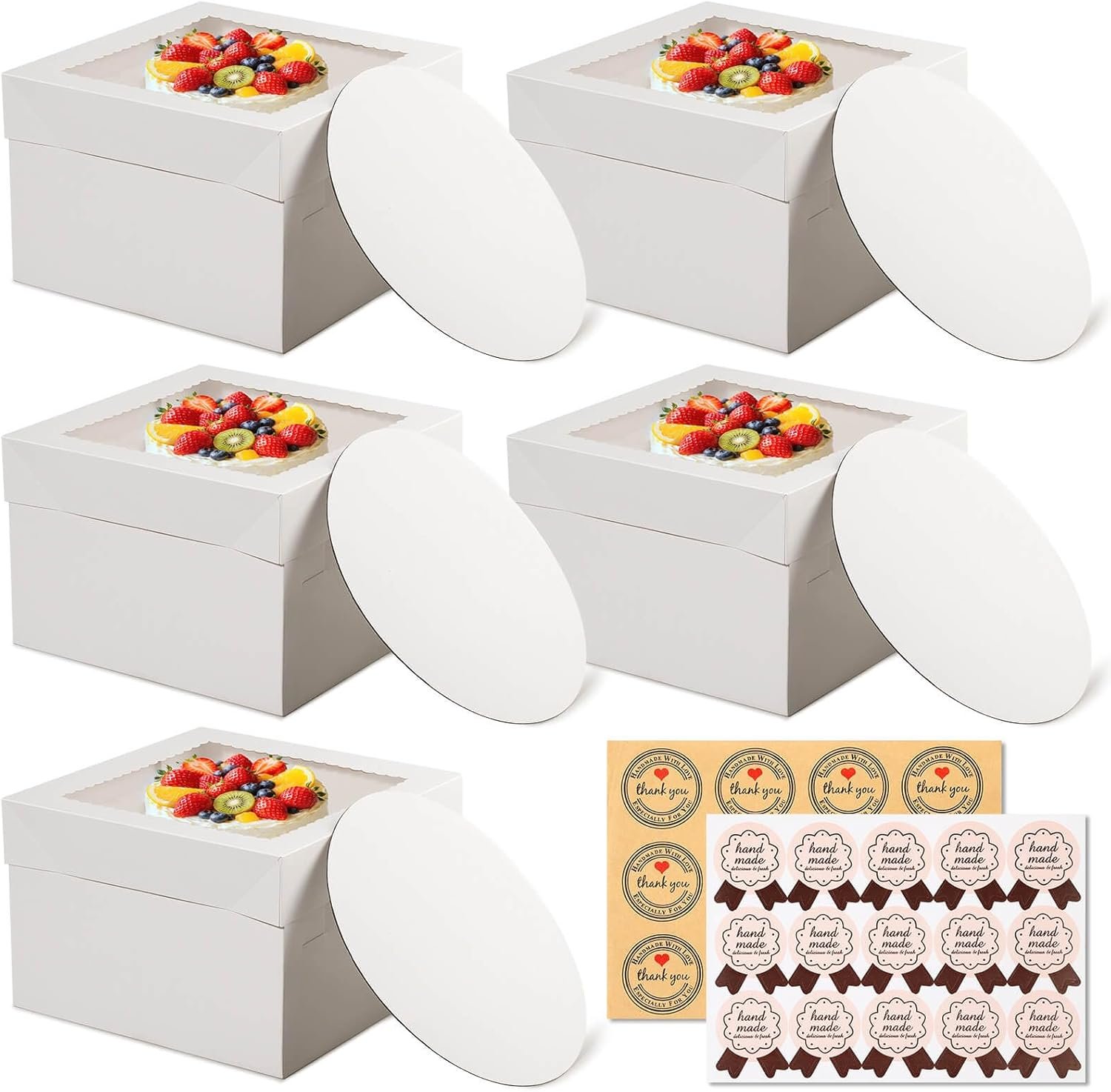 Cajas de Pasteles Marca Blanca 12 Pcs de 12 pulgadas, Cajas para Pasteles de 12x12x8 pulgadas con Ventana, 5 Pcs Cajas Altas 12x12 con 5 Pcs Tableros para Pastel, Cajas de Hornería Grandes, Contenedores Blancos para Pasteles de Capas Múltiples, Fabricante.