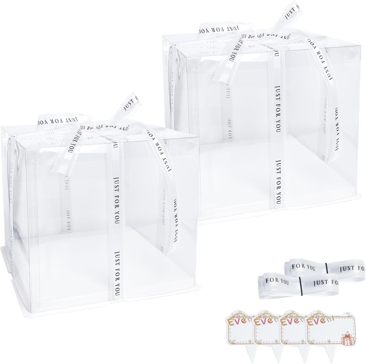 Cajas de Pasteles Transparentes 8.5x8.5x6.5 - Paquete de 2 con 20ft de Cinta y 4 Tarjetas, BPA-Free para Personalizar con Logo, Ideal para Cumpleaños y Bodas. Proveedor de Envases para Exhibición. Cajas de Pasteles Transparentes 8.5x8.5x6.5 - Paquete de 2 con 20ft de Cinta y 4 Tarjetas, BPA-Free para Personalizar con Logo, Ideal para Cumpleaños y Bodas. Proveedor de Envases para Exhibición.