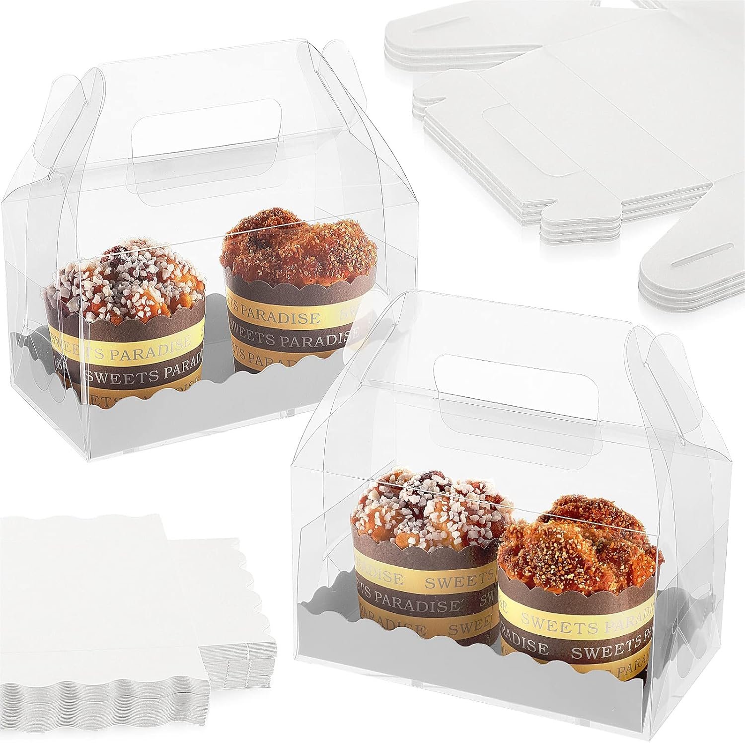 Cajas de Regalo Transparentes de 25 Pcs con Logo Personalizado para Bakery, Cajas Gable para Dulces, Postres, Cookies y Cupcakes, 6.3 x 3.6 x 3.6'', Fabricante de Soluciones para Eventos.