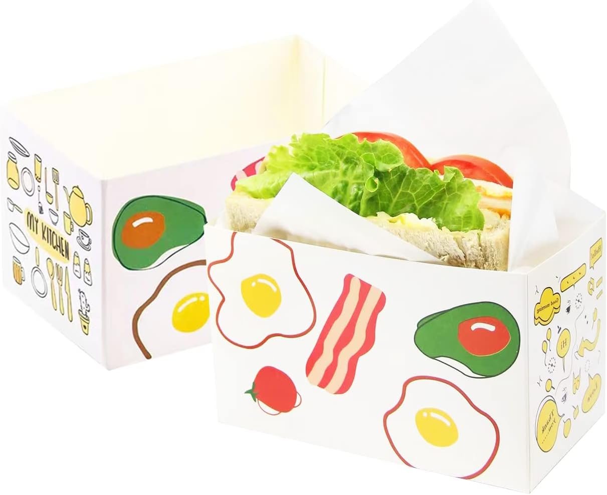 Cajas de comida para llevar 50 piezas, bandejas de papel para hamburguesas, soporte para tostadas y comida para llevar, con Logo Personalizado, ideal para restaurantes, picnics y fiestas, Proveedor de soluciones.