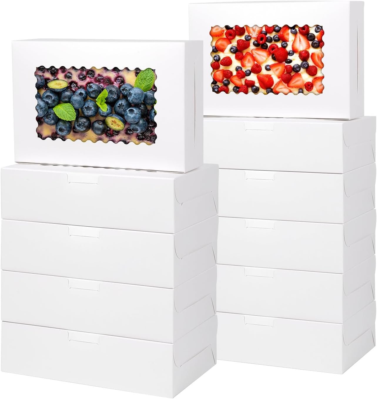Cajas de galletas de 36 piezas, 9x6x2.5 pulgadas, con ventana para pasteles, chocolates, fresas, muffins, donas y postres navideños, logo personalizado, ideal para marca blanca, proveedor de empaques.