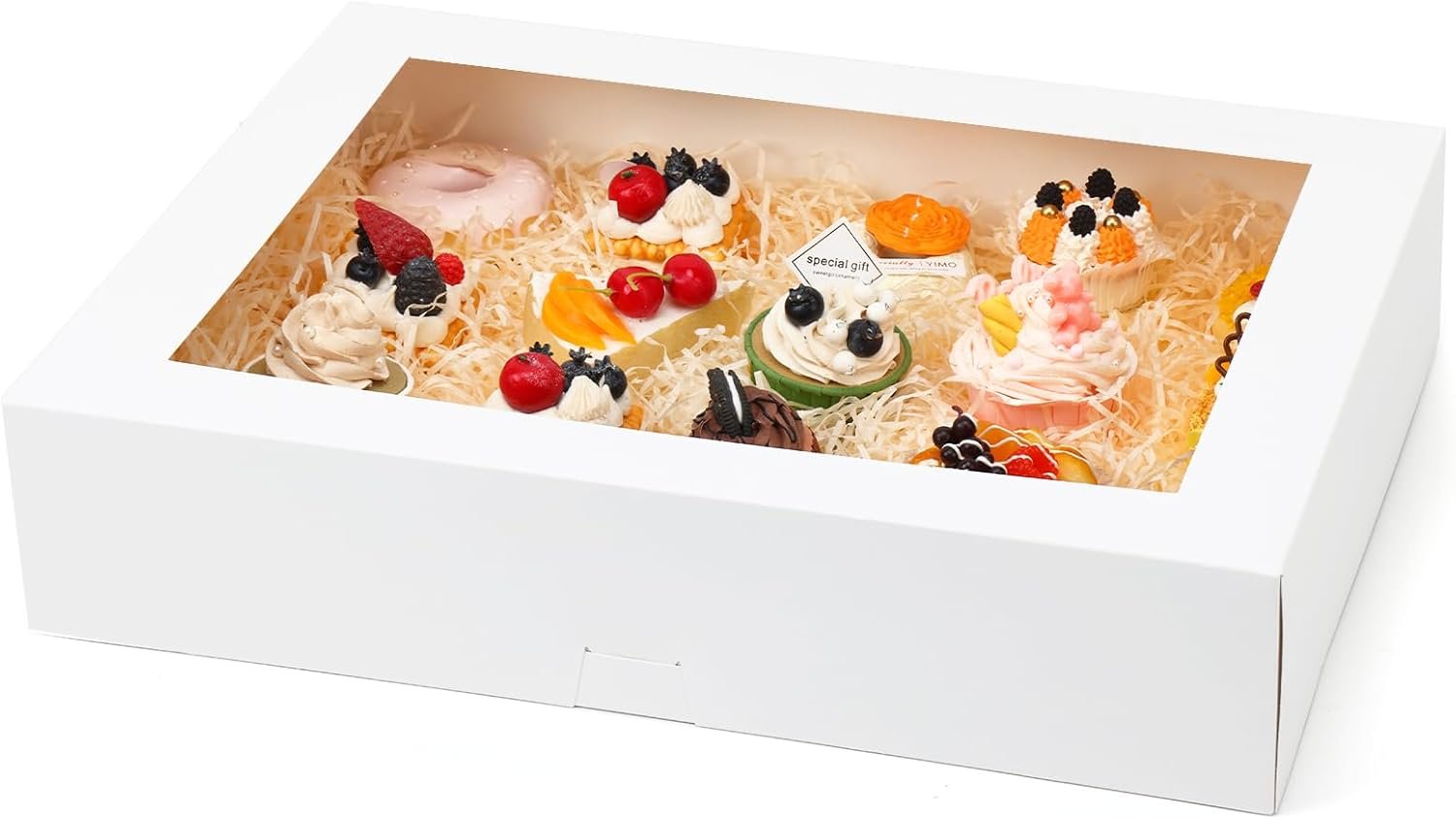 Cajas de pastel media con ventana, 10pcs 19x14x4in, para empacado de dulces como galletas, pasteles, donas y cupcakes, Marca Blanca, suministradas por nuestro Fabricante.
