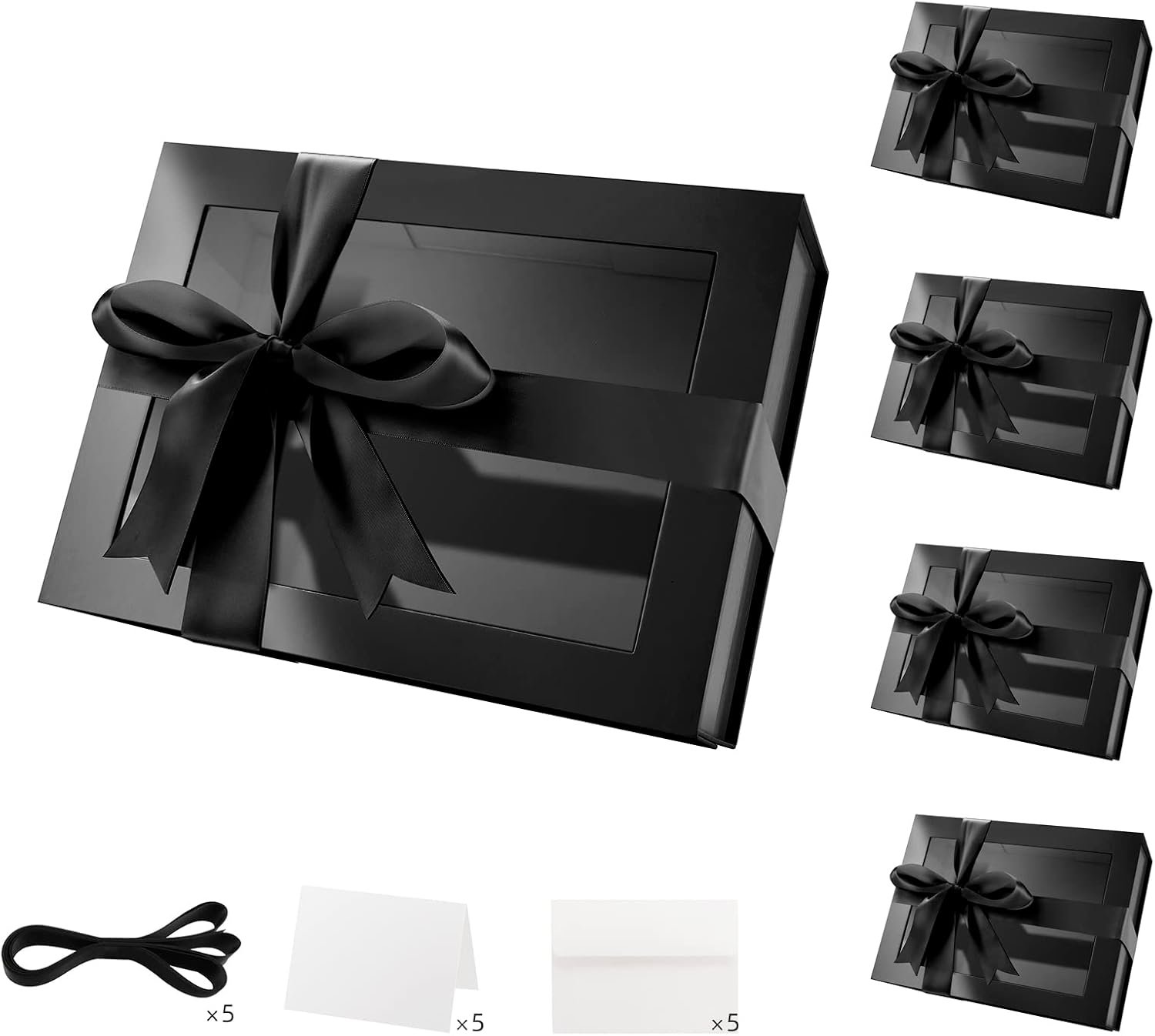 Cajas de regalo negras con ventanas, 9x6.5x3.8 pulgadas, ideales para regalos; personaliza tu logo en cajas de marca blanca con cintas y tarjetas, suministradas por nuestro fabricante.