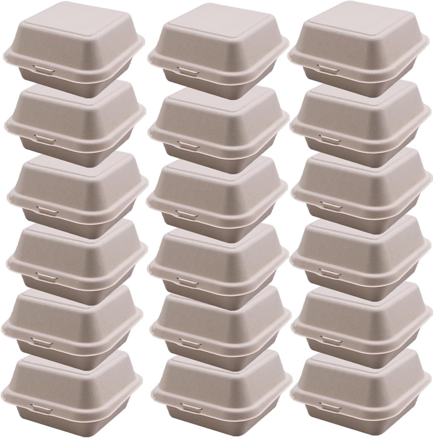 Containers desechables de comida para llevar con logo personalizado, 150 unidades de 6 x 6 pulgadas, caja bento de bagazo segura para microondas y congelador, marca blanca para hamburguesas y papas fritas, proveedor confiable.