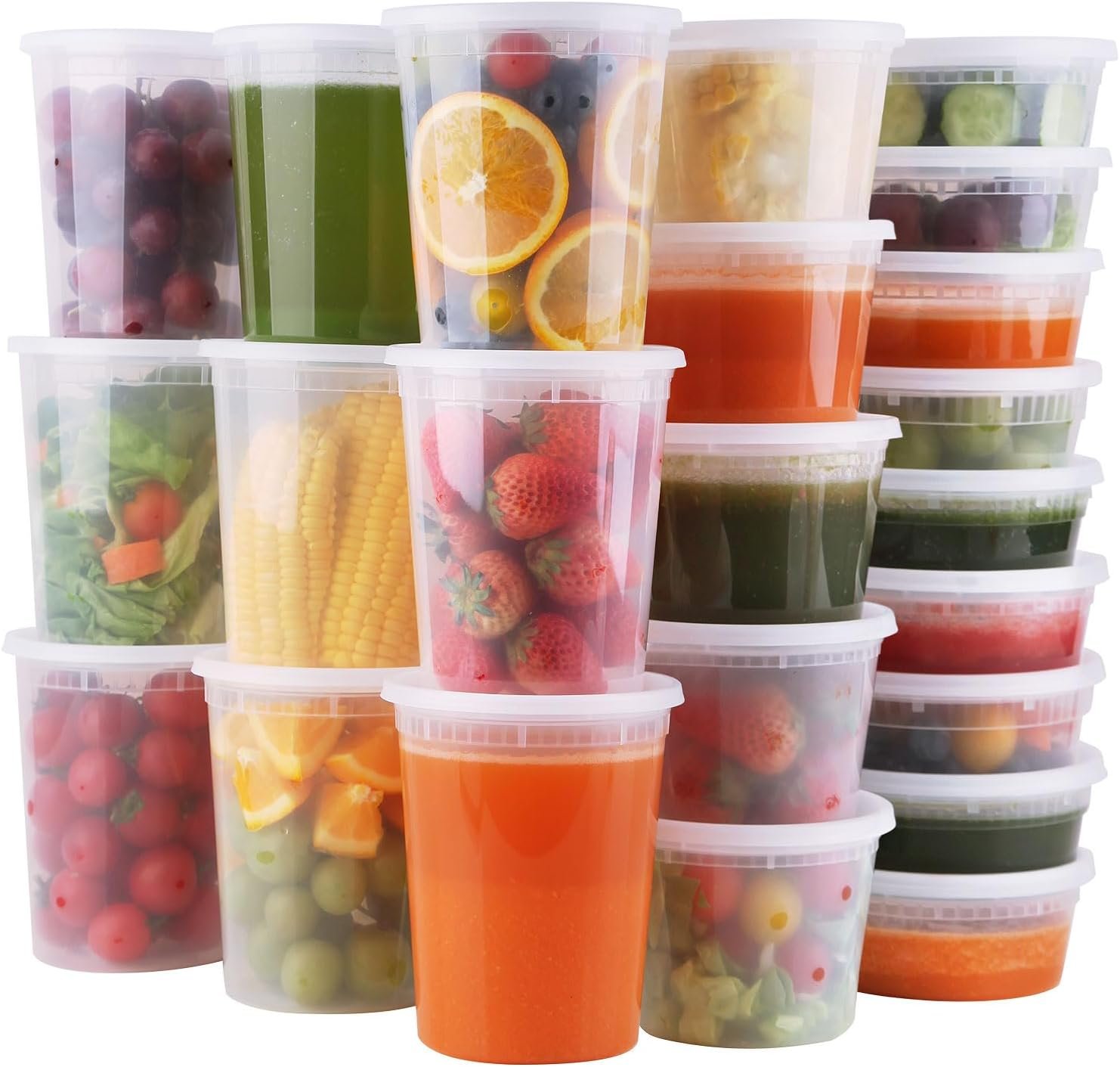 Contenedores Deli desechables con tapa, 48 sets de 8oz, 16oz y 32oz - Recipientes de plástico para alimentos, a prueba de fugas, libres de BPA, aptos para microondas, congelador y lavavajillas, Marca Blanca de Fábrica. Contenedores Deli desechables con tapa, 48 sets de 8oz, 16oz y 32oz - Recipientes de plástico para alimentos, a prueba de fugas, libres de BPA, aptos para microondas, congelador y lavavajillas, Marca Blanca de Fábrica.
