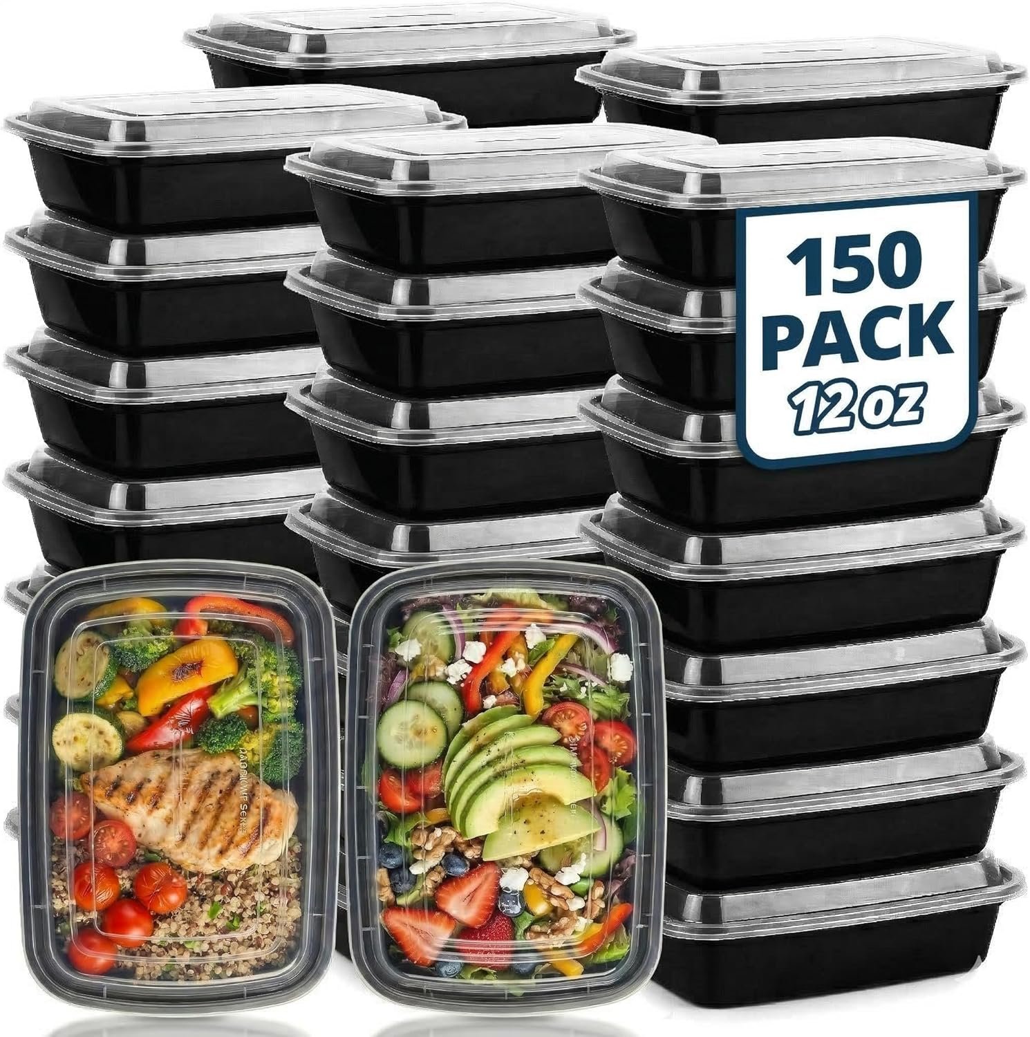 Contenedores de Preparación de Comidas con Tapa - 150 Paquete 12 oz Plástico BPA-Free para Almacenamiento de Alimentos a Prueba de Fugas, Apta para Microondas, Lavavajillas y Congelador, Cajas Reutilizables para Control de Porciones y Catering con Marca Blanca de Proveedor Contenedores de Preparación de Comidas con Tapa - 150 Paquete 12 oz Plástico BPA-Free para Almacenamiento de Alimentos a Prueba de Fugas, Apta para Microondas, Lavavajillas y Congelador, Cajas Reutilizables para Control de Porciones y Catering con Marca Blanca de Proveedor
