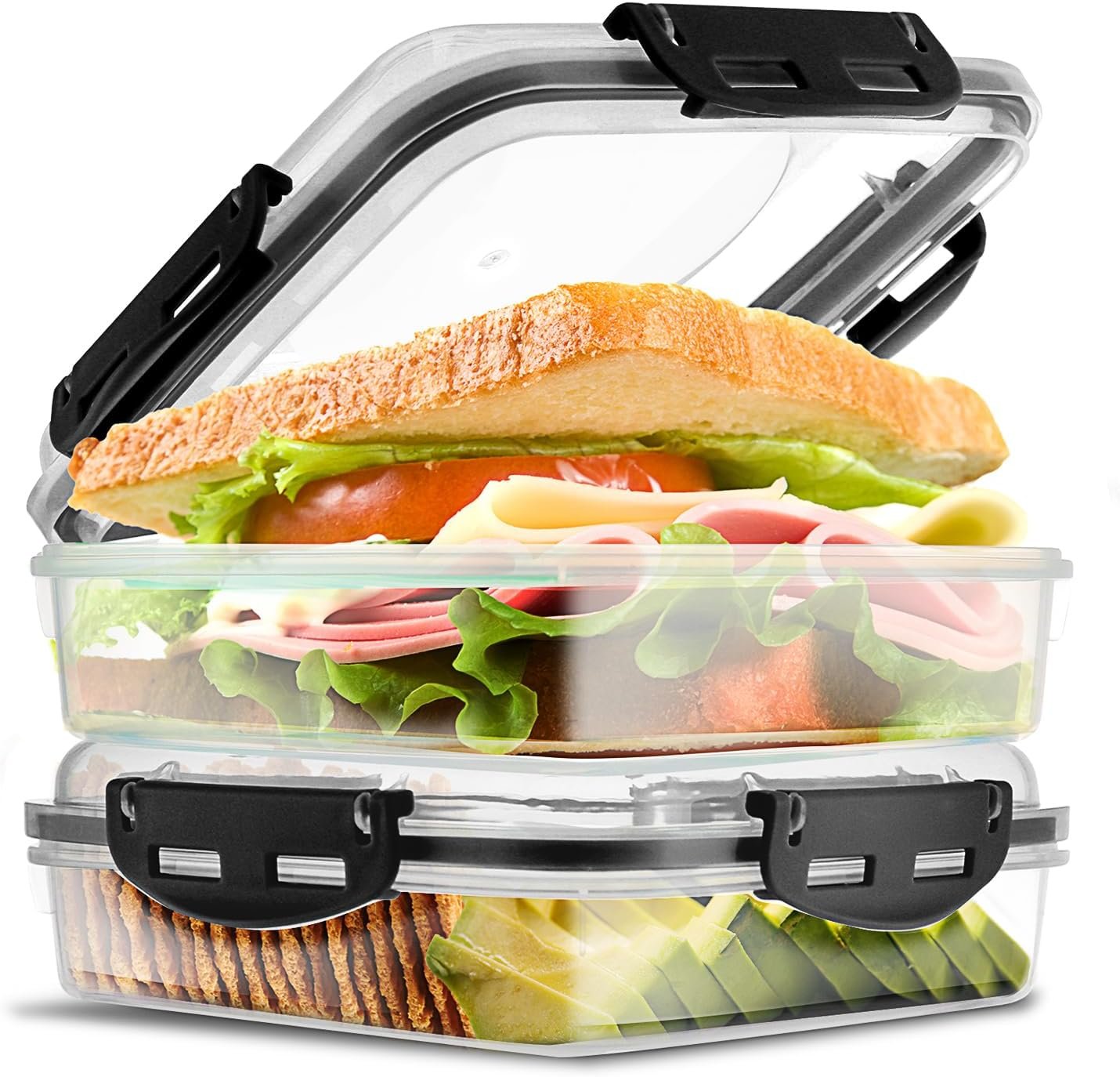 Contenedores de Sándwich Premium 2 Pack con Logo Personalizado - Recipientes para Almuerzo Reutilizables y Duraderos que Mantienen la Frescura - Marca Blanca de Proveedor (Negro) Contenedores de Sándwich Premium 2 Pack con Logo Personalizado - Recipientes para Almuerzo Reutilizables y Duraderos que Mantienen la Frescura - Marca Blanca de Proveedor (Negro)