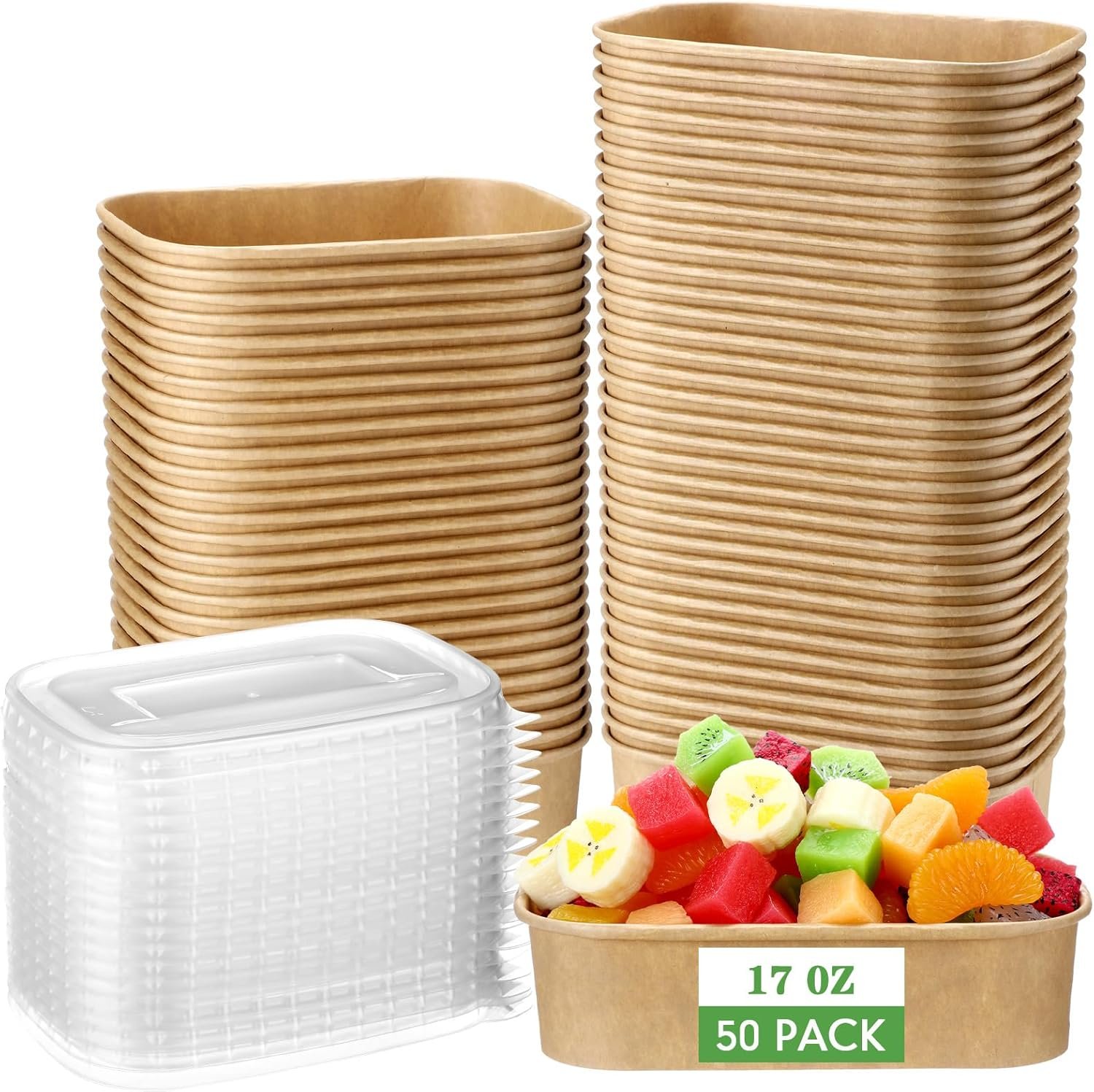 Contenedores de comida desechables con tapa de 50 unidades, ideales para preparar comidas, ensaladas, helado, yogur y sopas, personalizados con logo para venta bajo marca blanca, suministrados por nuestro fabricante. Capacidad de 17 oz. Contenedores de comida desechables con tapa de 50 unidades, ideales para preparar comidas, ensaladas, helado, yogur y sopas, personalizados con logo para venta bajo marca blanca, suministrados por nuestro fabricante. Capacidad de 17 oz.