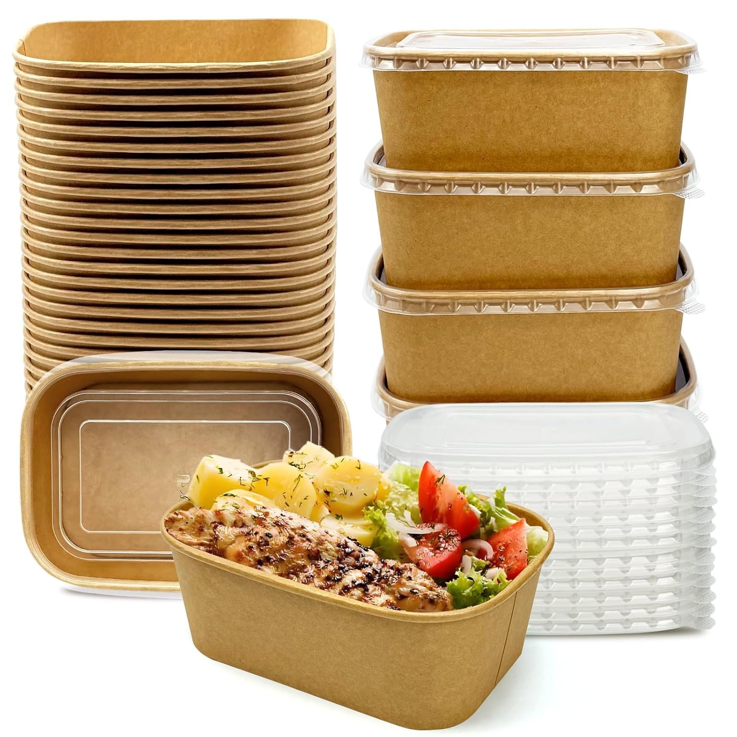 Contenedores de comida desechables y compostables de papel de 20 oz, 50 unidades, ideales para comida para llevar, ensaladas, sopas y snacks, con opción de logo personalizado, fabricados por nuestro proveedor. Contenedores de comida desechables y compostables de papel de 20 oz, 50 unidades, ideales para comida para llevar, ensaladas, sopas y snacks, con opción de logo personalizado, fabricados por nuestro proveedor.