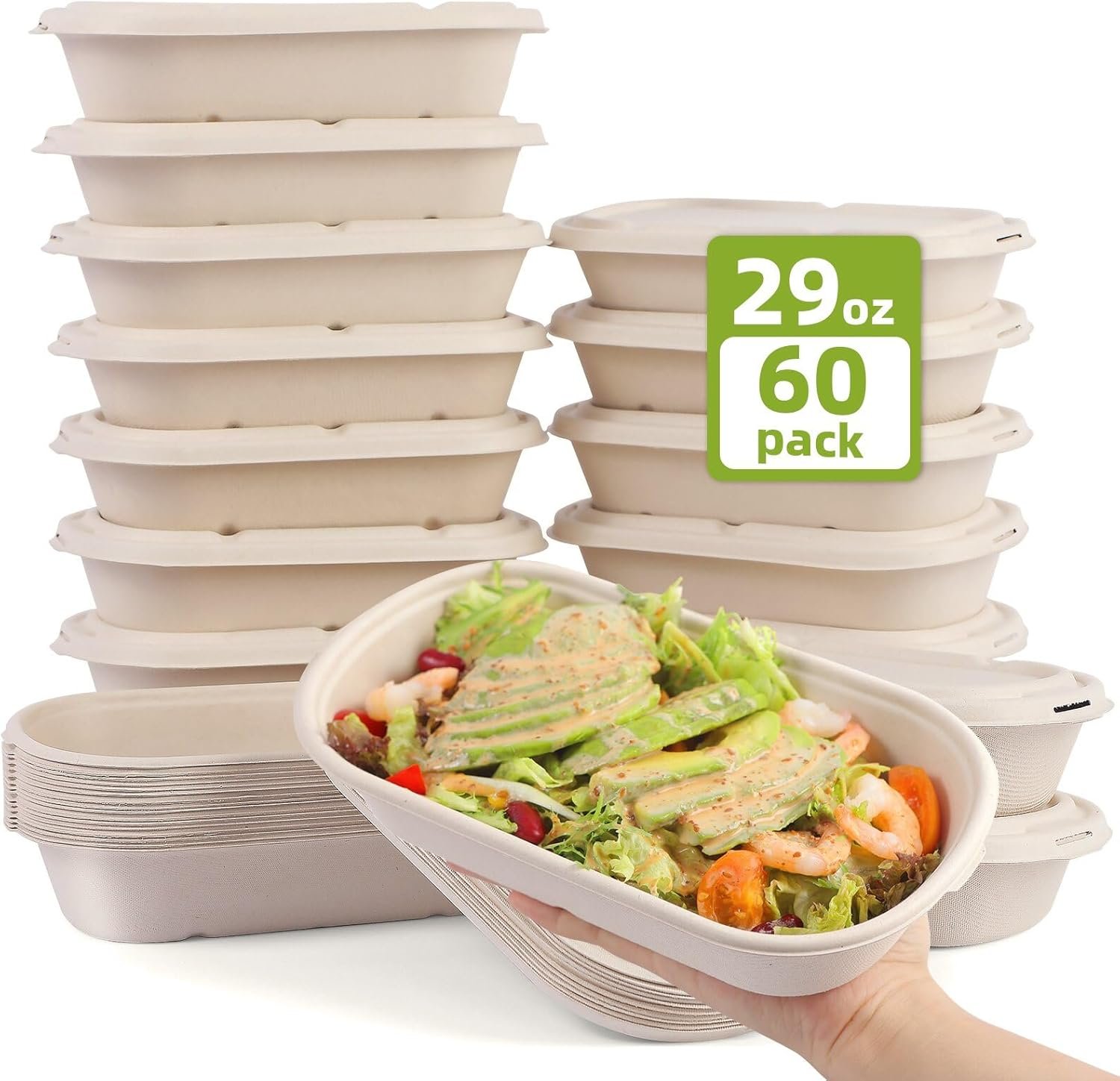Contenedores desechables de 60Pcs (29oz) para comidas preparadas, ensaladas y sándwiches con tapa, ecológicos y biodegradables, aptos para microondas y congelador. Opción de Marca Blanca disponible, ideales para fiestas y campamentos, suministrados por nuestro Fabricante. Contenedores desechables de 60Pcs (29oz) para comidas preparadas, ensaladas y sándwiches con tapa, ecológicos y biodegradables, aptos para microondas y congelador. Opción de Marca Blanca disponible, ideales para fiestas y campamentos, suministrados por nuestro Fabricante.