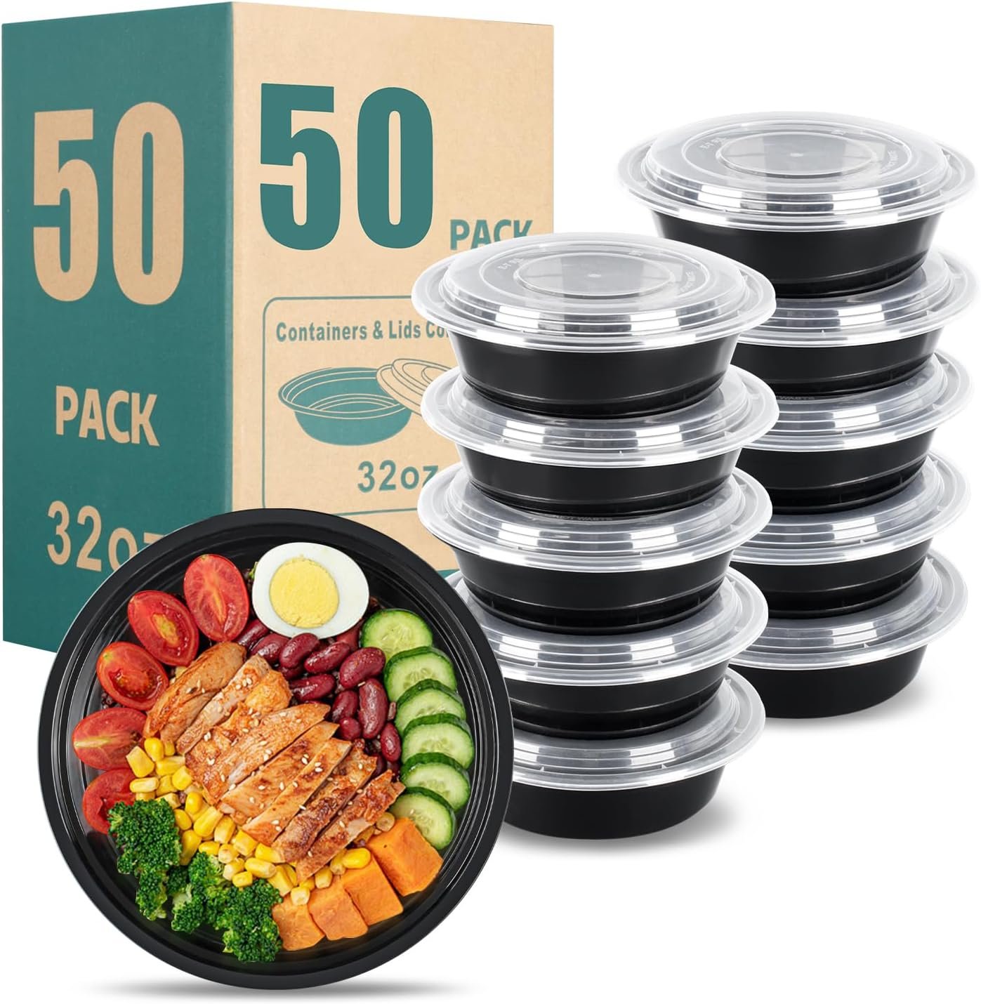 Contenedores desechables de preparación de comidas de 32 oz con tapa, 50 paquetes (100 piezas) de color negro, logo personalizado, contenedores de comida para llevar reutilizables, a prueba de BPA, apilables, caja bento, contenedores de almuerzo aptos para microondas y lavavajillas, proveedor. Contenedores desechables de preparación de comidas de 32 oz con tapa, 50 paquetes (100 piezas) de color negro, logo personalizado, contenedores de comida para llevar reutilizables, a prueba de BPA, apilables, caja bento, contenedores de almuerzo aptos para microondas y lavavajillas, proveedor.