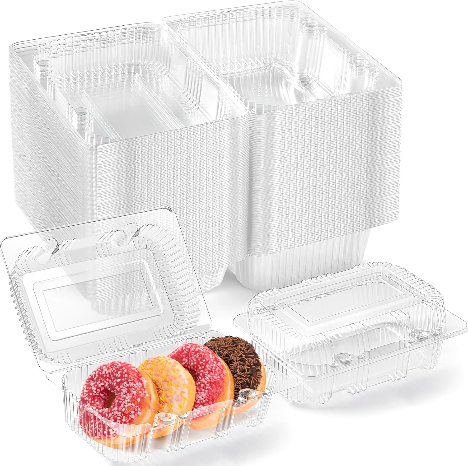 Contenedores plásticos transparentes con bisagra 40 unidades, cajas desechables para alimentos con tapa, ideales para postres, porciones de pastel, sándwiches, ensaladas y galletas (7.2 × 4.7 × 3 pulgadas) con Logo Personalizado, fabricación de alta calidad en Fábrica.