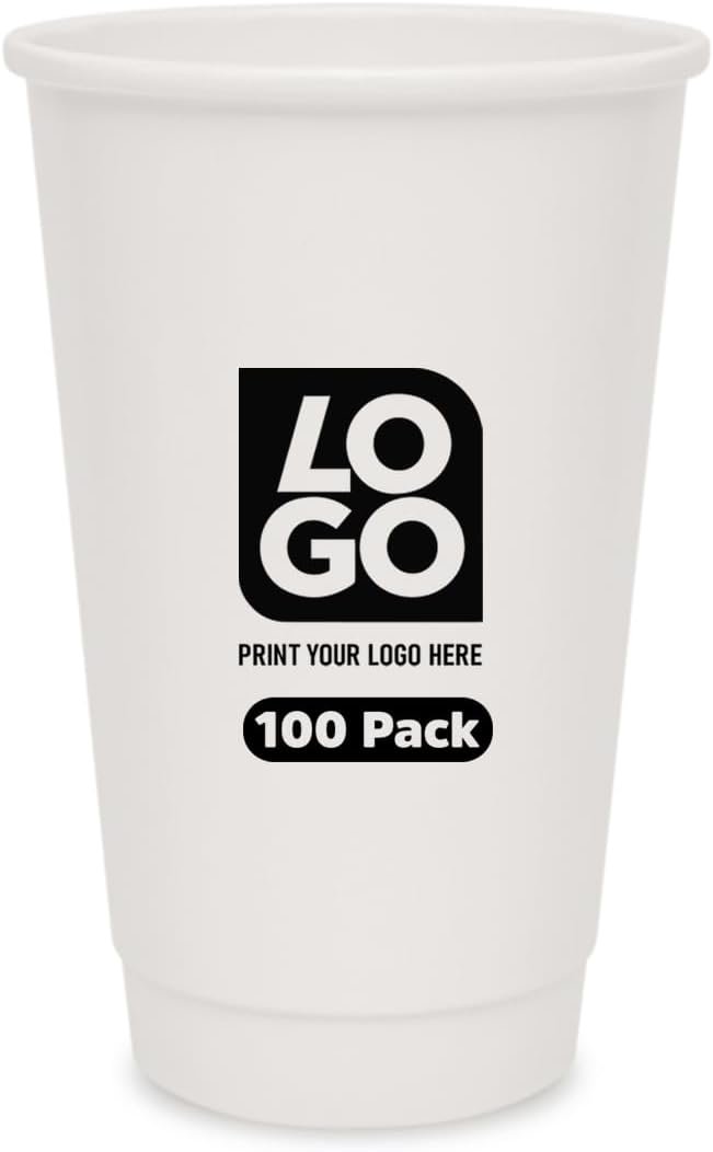 Copa de papel doble pared personalizada de 16 oz con logo personalizado para bebidas calientes o frías, ideal para enfriadores de agua, fiestas o promoción de marca | Proveedor de productos promocionales (cantidad 100)