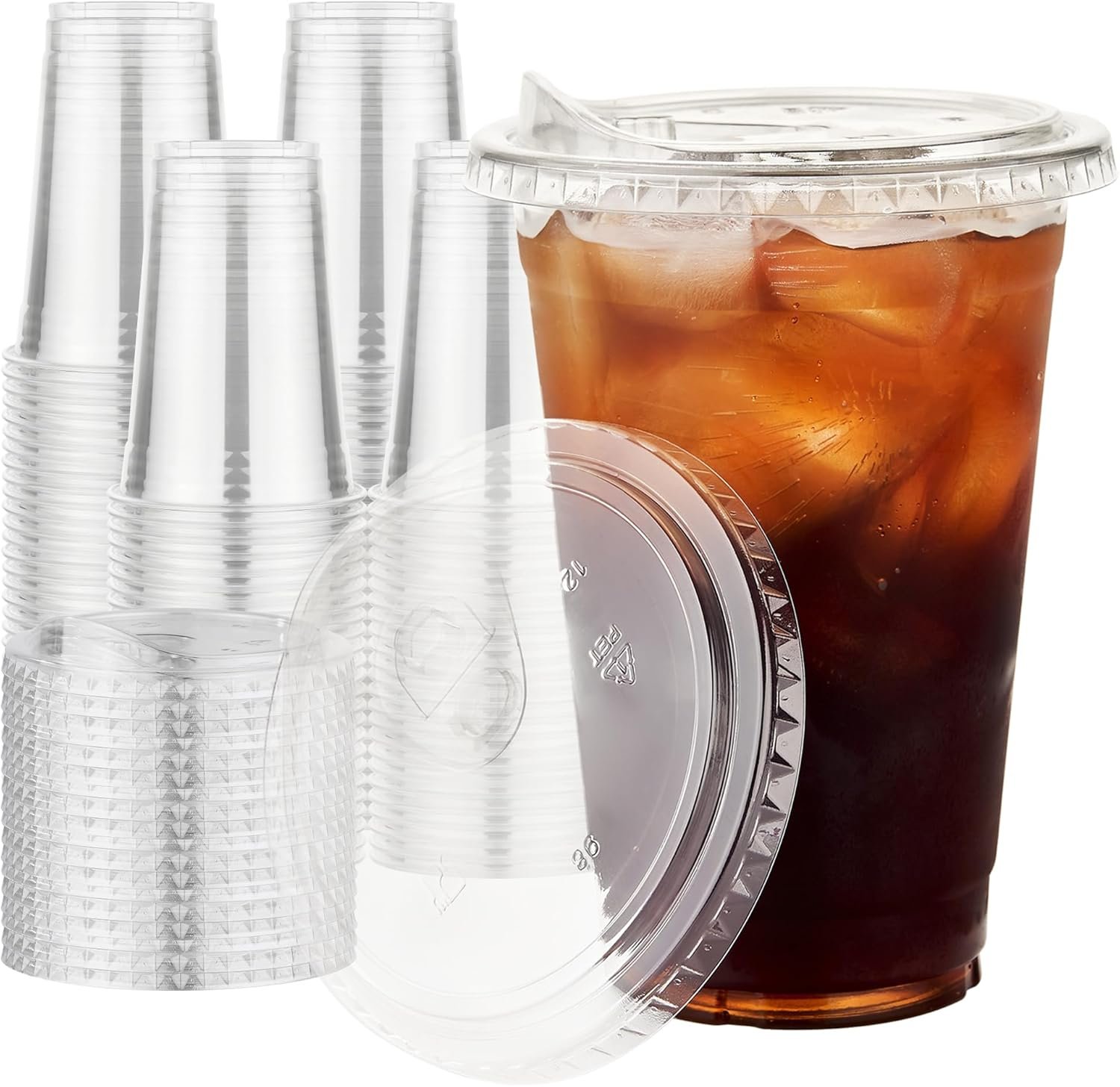 Copa de plástico de 16 oz con tapa y pajilla sin agujero, pack de 100, ideal para bebidas frías, logo personalizado disponible, fabricado por nuestro proveedor.