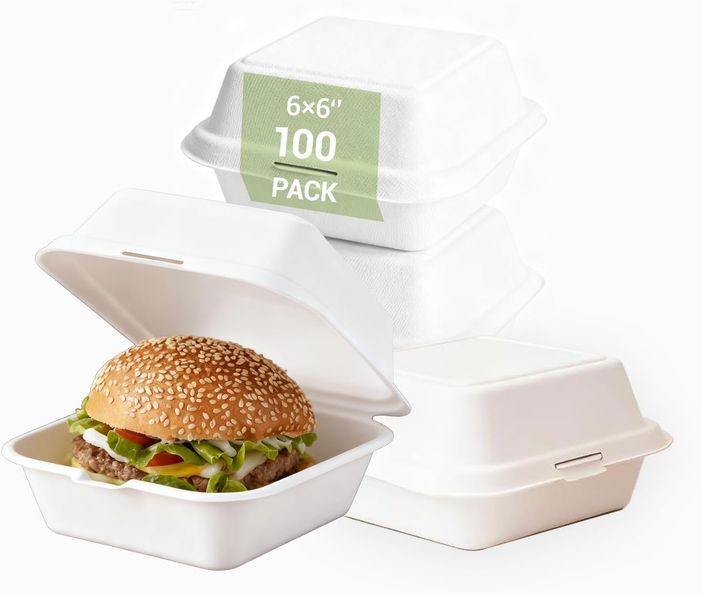 Envase para comida para llevar con tapa flip, 100 piezas, 6