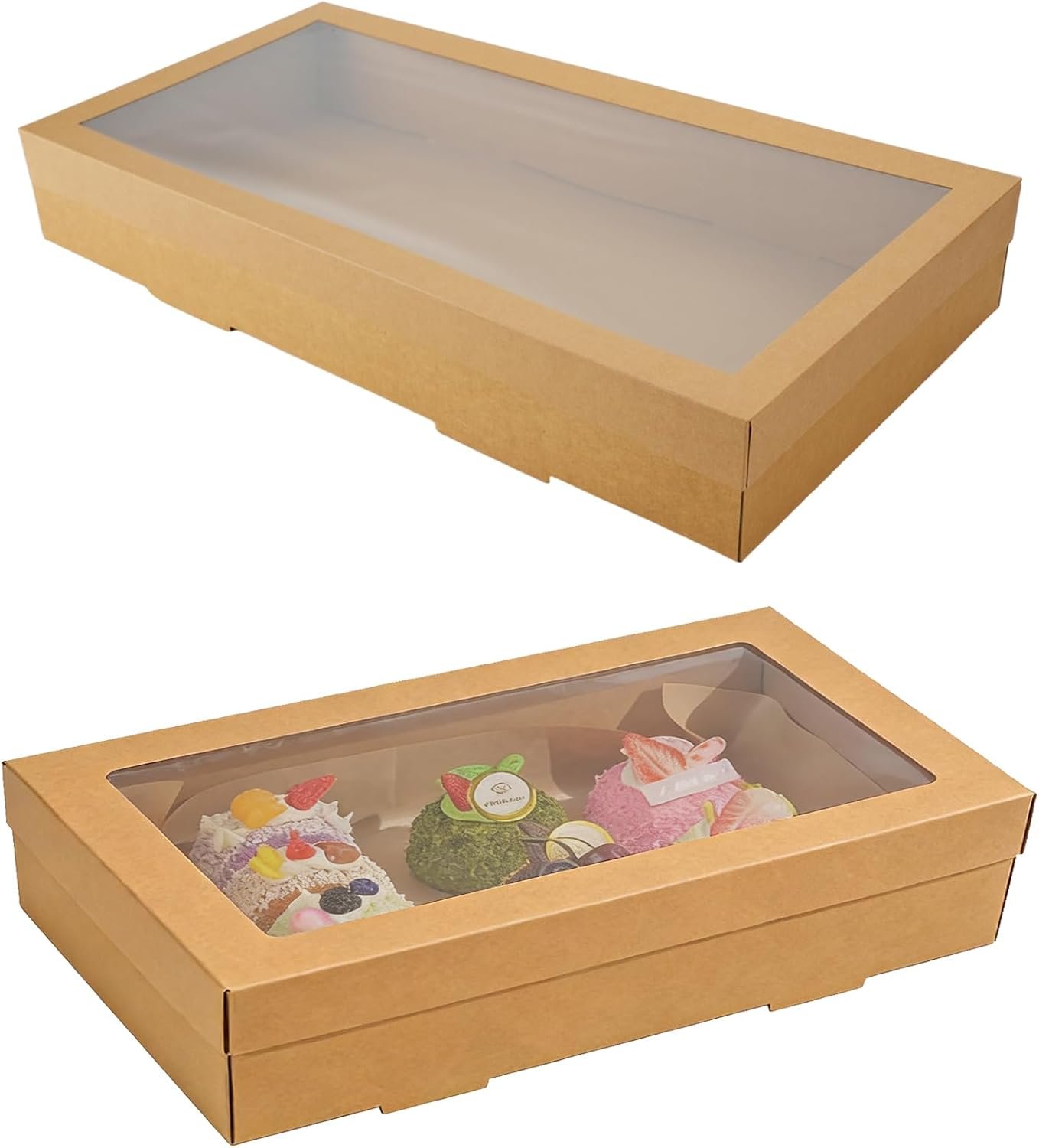 Logo Personalizado 10 Cajas Grandes para Pastelería con Ventana, 22x9.8x3.15 Pulgadas, Cajas de Cartón para Galletas, Marca Blanca para Regalos, Hornear Pasteles, Muffins y Postres, Proveedor de Empaques.