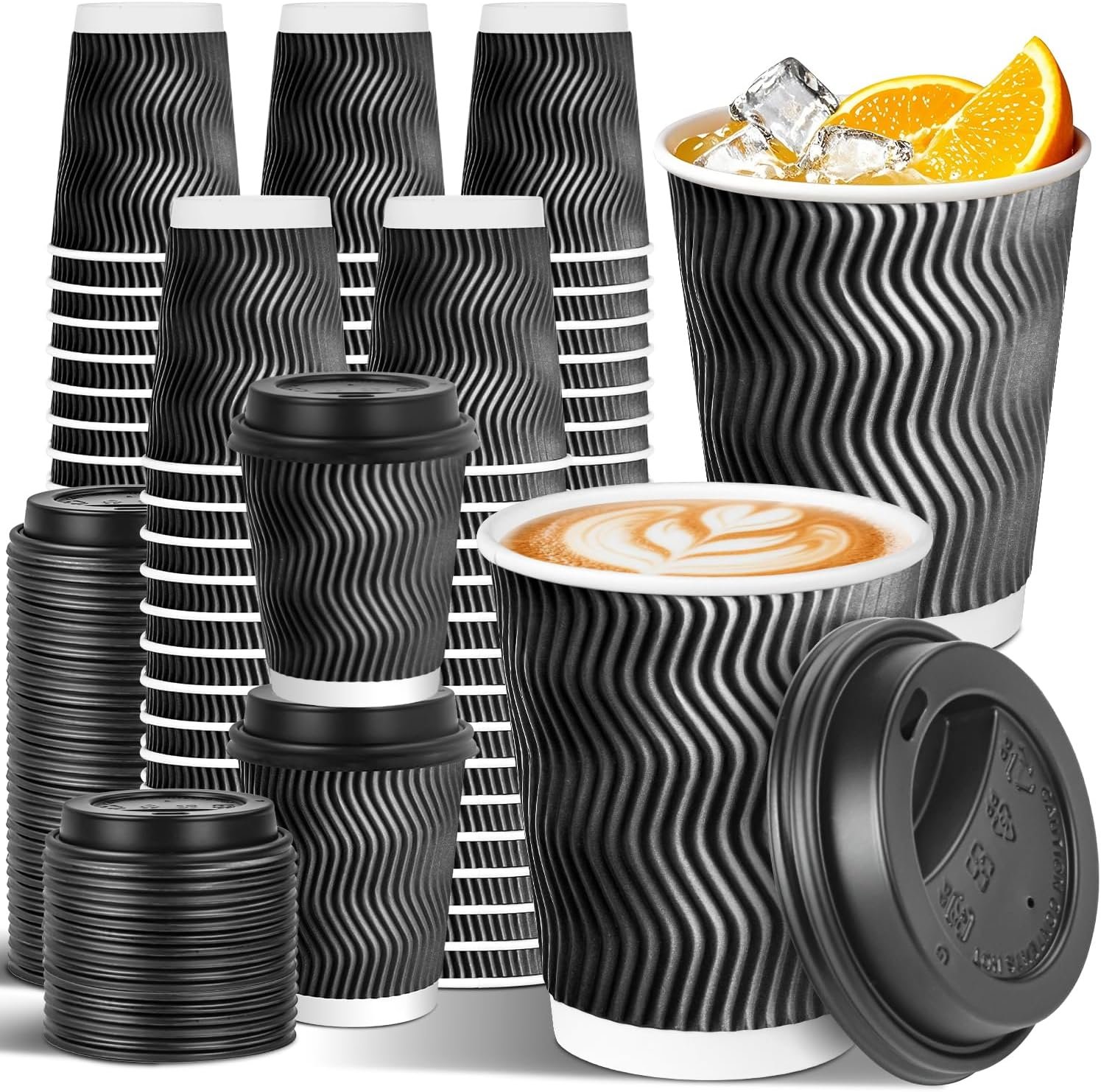 Logo Personalizado 100 Paquete de Tazas de Café Desechables de 8 oz con Tapas, Tazas Aisladas para Bebidas Calientes/Frías, Tazas de Pared Corrugada para Espresso, Chocolate Caliente y Cacao - Proveedor.