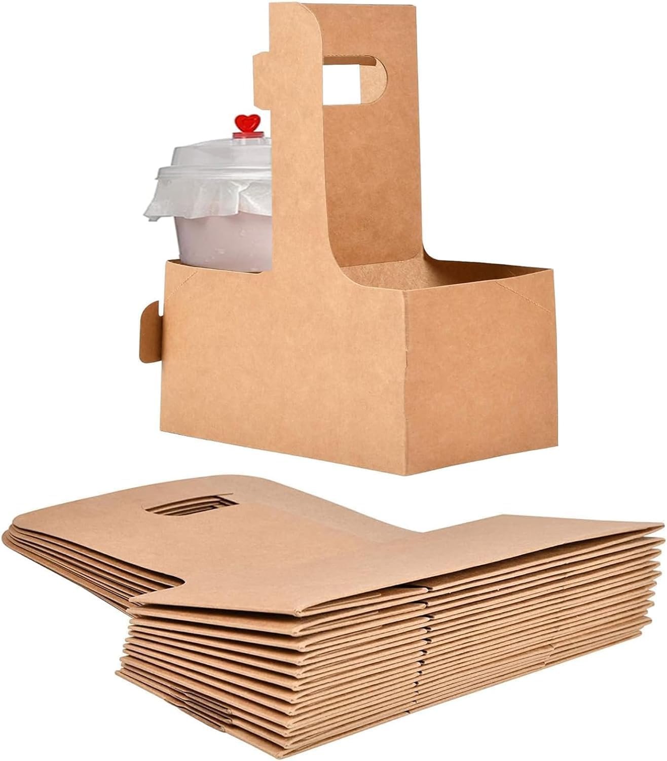 Logo Personalizado 20 Pack Porta Bebidas Kraft con Asas, Soporte Desechable para 2 Tazas de Bebidas Calientes o Frías, Servicio de Comida para Llevar en Café y Restaurante, Proveedor de Cartón para Café para Llevar.