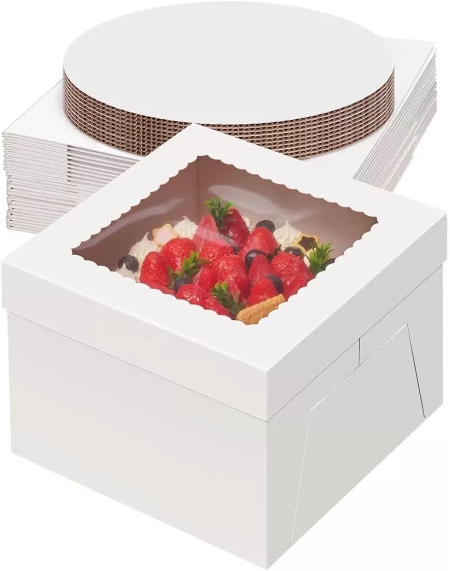 Logo Personalizado 3 - Pack de Cajas para Pasteles Blancas de 8×8×8 Pulgadas, Cartón Reforzado con Ventana Festoneada, Ideal para Presentación Profesional de Panaderías con Proveedor. Logo Personalizado 3 - Pack de Cajas para Pasteles Blancas de 8×8×8 Pulgadas, Cartón Reforzado con Ventana Festoneada, Ideal para Presentación Profesional de Panaderías con Proveedor.