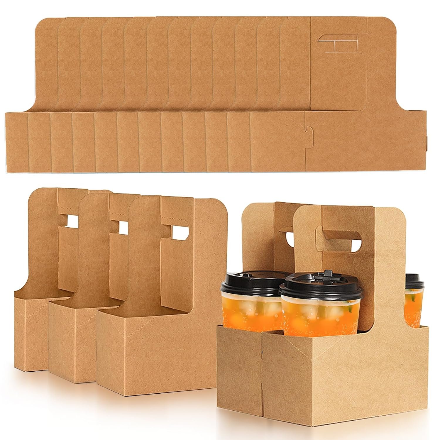Logo Personalizado 50 Pack Porta Bebidas Kraft de 2 Tazas con Asa, Soporte desechable para Taza de Café de 2 o 4 Tazas, Ideal para Entregas de Alimentos y Cafés, Proveedor de Envases Logo Personalizado 50 Pack Porta Bebidas Kraft de 2 Tazas con Asa, Soporte desechable para Taza de Café de 2 o 4 Tazas, Ideal para Entregas de Alimentos y Cafés, Proveedor de Envases