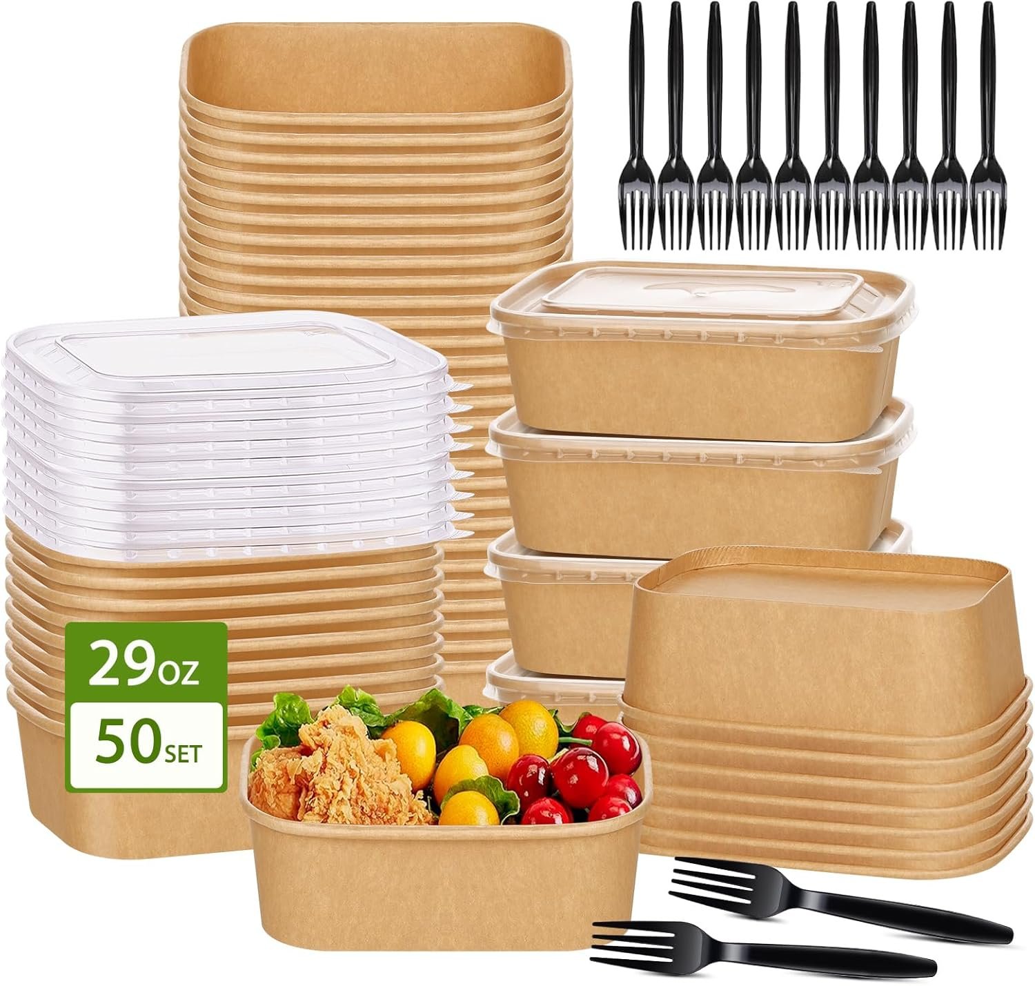 Logo Personalizado 50-Pack de Cuencos de Papel Kraft Desechables de 29oz con Tapa y Tenedores, Envases para Preparación de Comidas, Contenedores para Comida para Fiestas del Día de San Patricio, A Prueba de Microondas para Comida Caliente y Fría, Proveedor. Logo Personalizado 50-Pack de Cuencos de Papel Kraft Desechables de 29oz con Tapa y Tenedores, Envases para Preparación de Comidas, Contenedores para Comida para Fiestas del Día de San Patricio, A Prueba de Microondas para Comida Caliente y Fría, Proveedor.