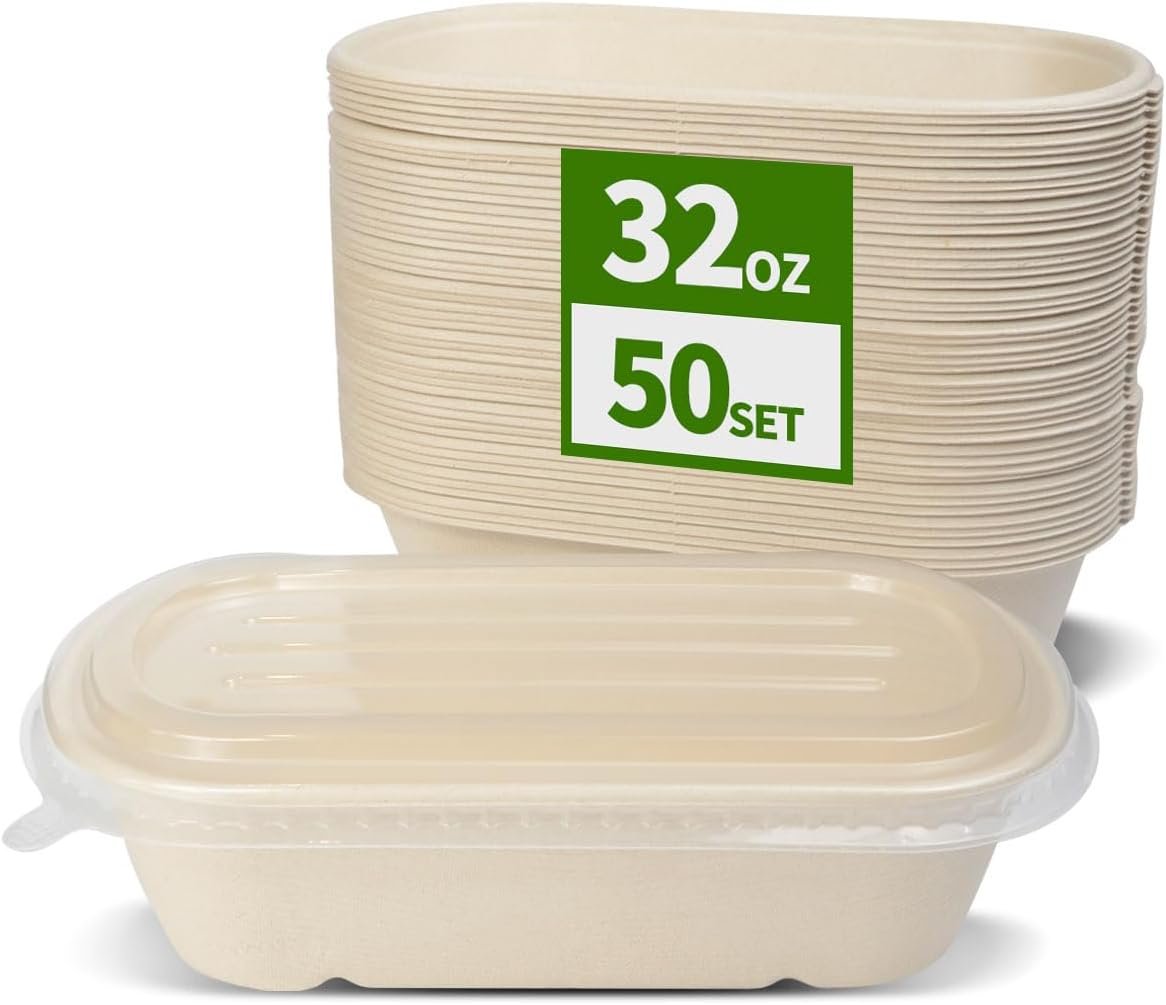 Logo Personalizado 50 Pack de Envases Desechables para Preparación de Comidas de 32 oz con Tapa, Contenedores de Papel para llevar, Marca Blanca para Comidas, Sobras (50 Cuencos 50 Tapas) Proveedor