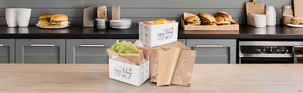 Logo Personalizado 50 Pack de Envases de Papel para Comida para Llevar, Cajas para Mini Hamburguesas y Sándwiches con 50 Hojas de Papel para Aceite, Ideal para Restaurantes, Picnics y Fiestas, Proveedor. Logo Personalizado 50 Pack de Envases de Papel para Comida para Llevar, Cajas para Mini Hamburguesas y Sándwiches con 50 Hojas de Papel para Aceite, Ideal para Restaurantes, Picnics y Fiestas, Proveedor.