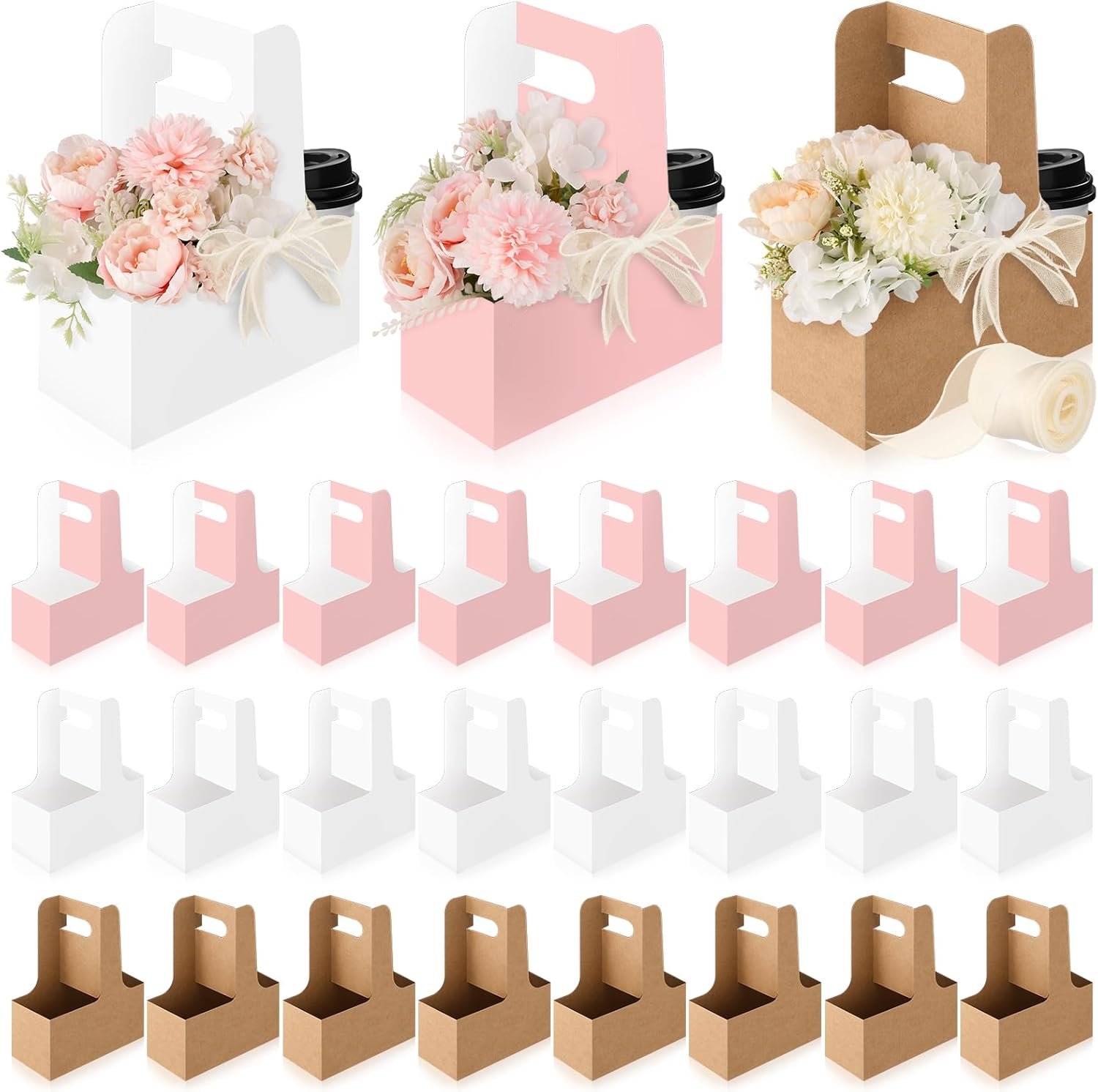 Logo Personalizado Bolsas de Papel Kraft para Regalos de Flores, Porta Bebidas Desechables con Asa, Cajas de Papel para Flores de 2 Tazas, Marca Blanca para Día de la Madre, Bodas y Cumpleaños (Multicolor) Proveedor.