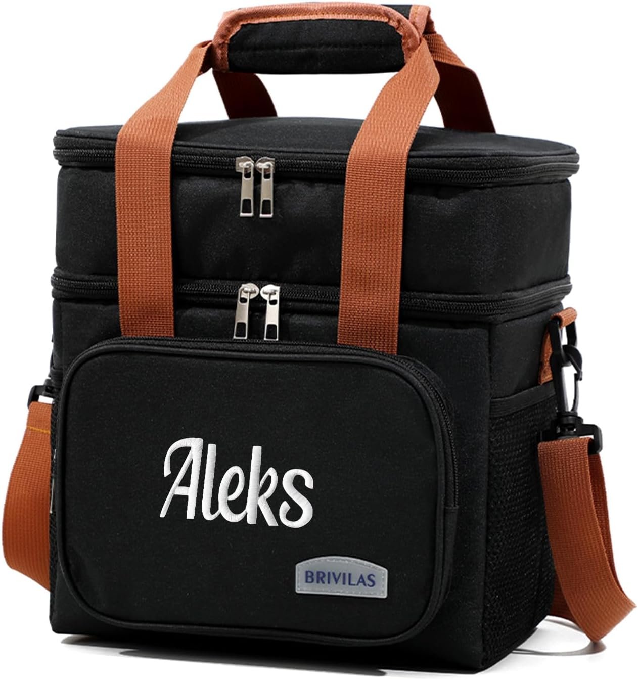 Logo Personalizado Caja Térmica Personalizada para Hombres y Mujeres - Bolsa Enfriadora Reutilizable e Impermeable con Bordado de Nombre, Compartimento Expandible, Correa Ajustable para Trabajo, Picnic, Camping (Negro) - Proveedor de Soluciones.