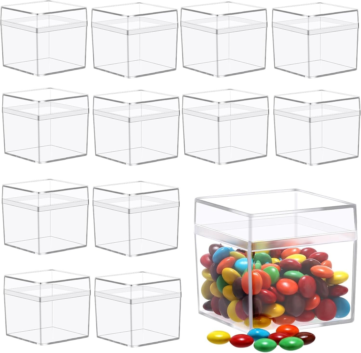 Logo Personalizado Cajas de Acero Acrílico Transparente de 50 Pcs 2 x 2 x 2 Pulgadas con Tapa para Dulces, Almacenamiento de Joyería y Regalos, Fabricante de Envases Personalizados.