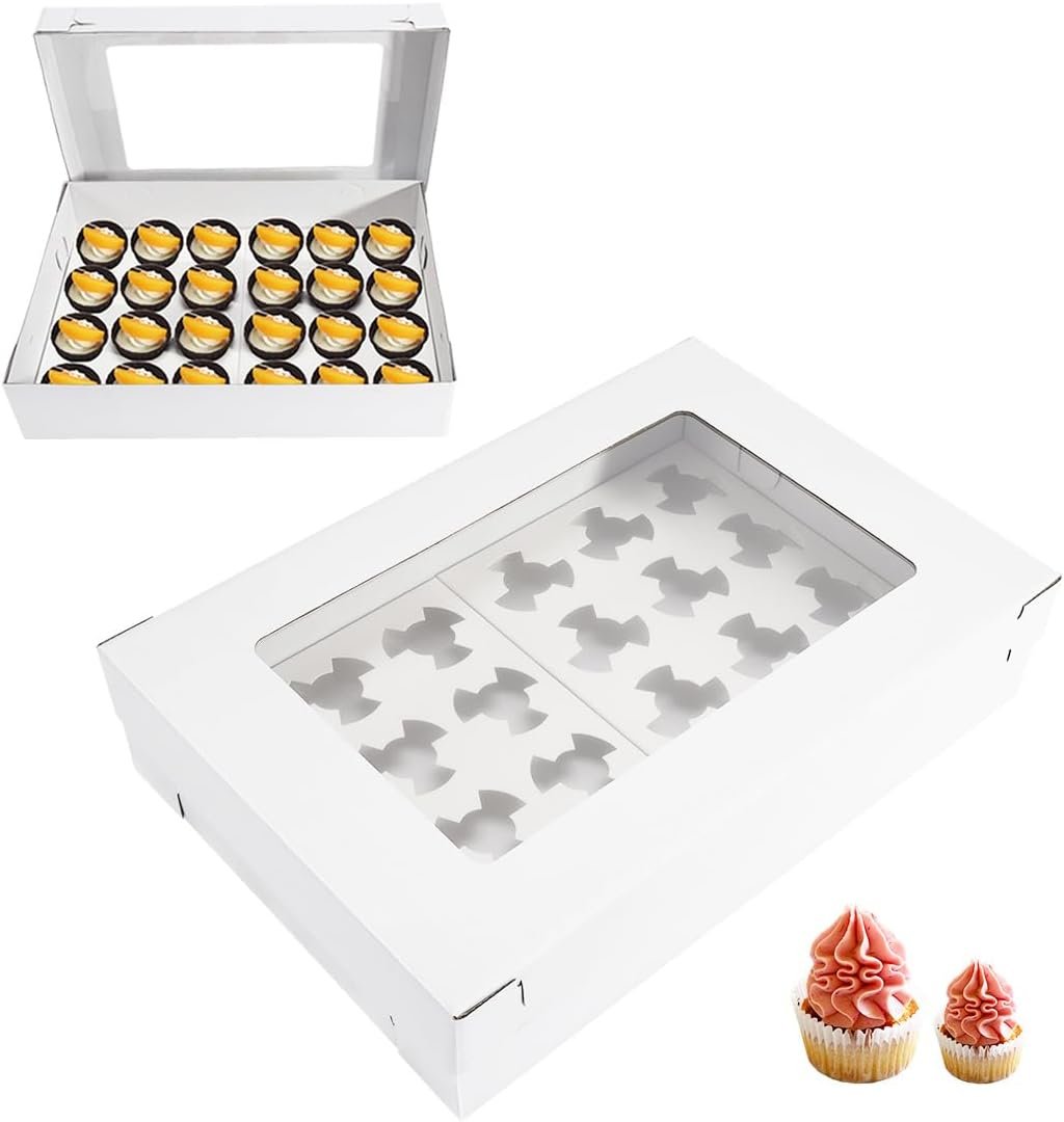 Logo Personalizado Cajas de Cupcakes de 6 Compartimentos con Ventana para 24 Cupcakes Estándar o Mini, Altura Ajustable para Pasteles, Galletas, Donuts, Muffins y Otros Repostería (17.7x11.8x4 Pulgadas) - Proveedor de Soluciones para Repostería. Logo Personalizado Cajas de Cupcakes de 6 Compartimentos con Ventana para 24 Cupcakes Estándar o Mini, Altura Ajustable para Pasteles, Galletas, Donuts, Muffins y Otros Repostería (17.7x11.8x4 Pulgadas) - Proveedor de Soluciones para Repostería.