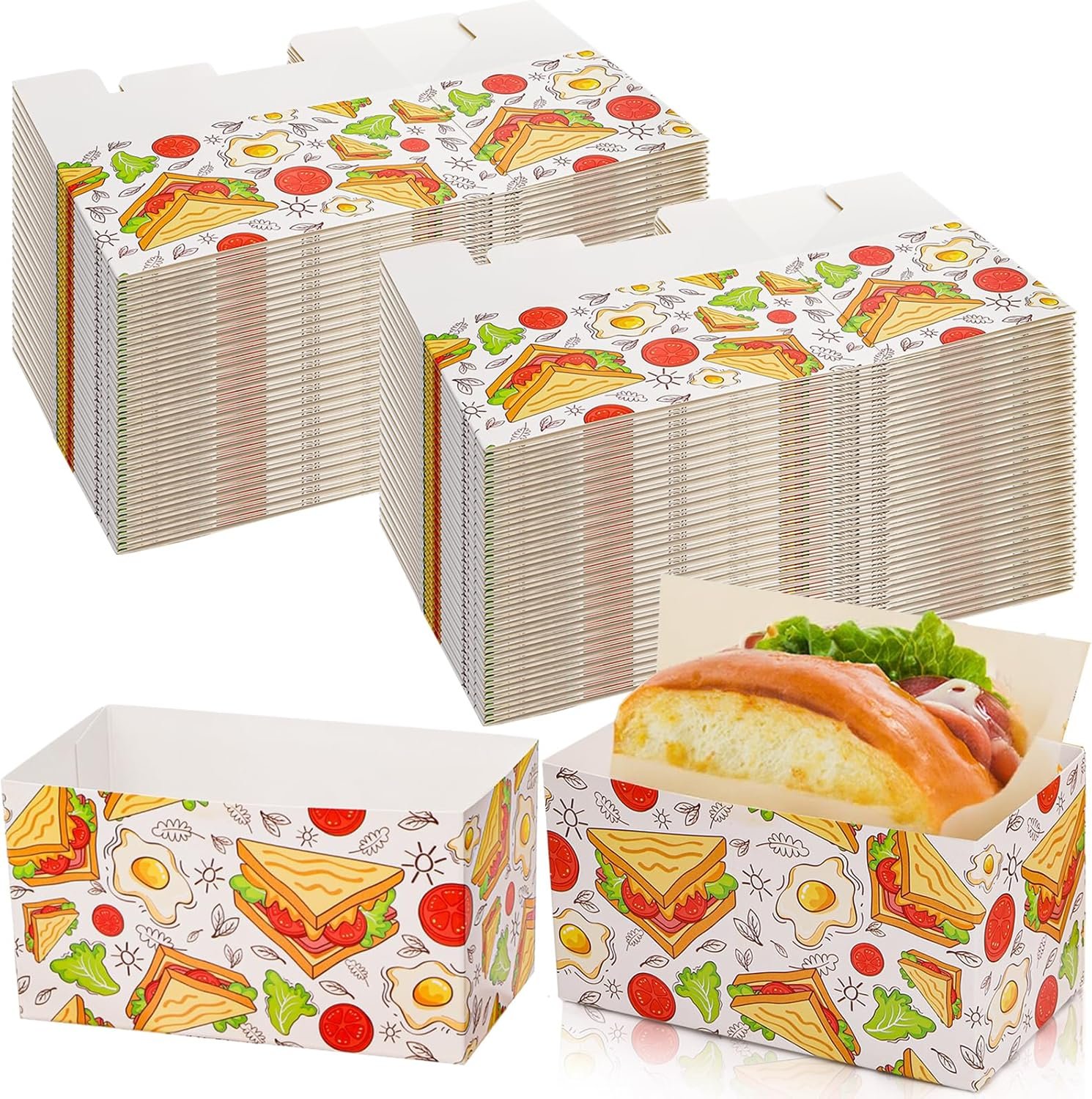 Logo Personalizado Cajas de Papel Desechables para Sándwich, Contenedores para Sándwich de Huevo, Mini Cajas para Hamburguesas, Bandeja para Tostadas, ideal para Papas a la Francesa, Postres Artesanales, Waffles, Pasteles, Proveedor.